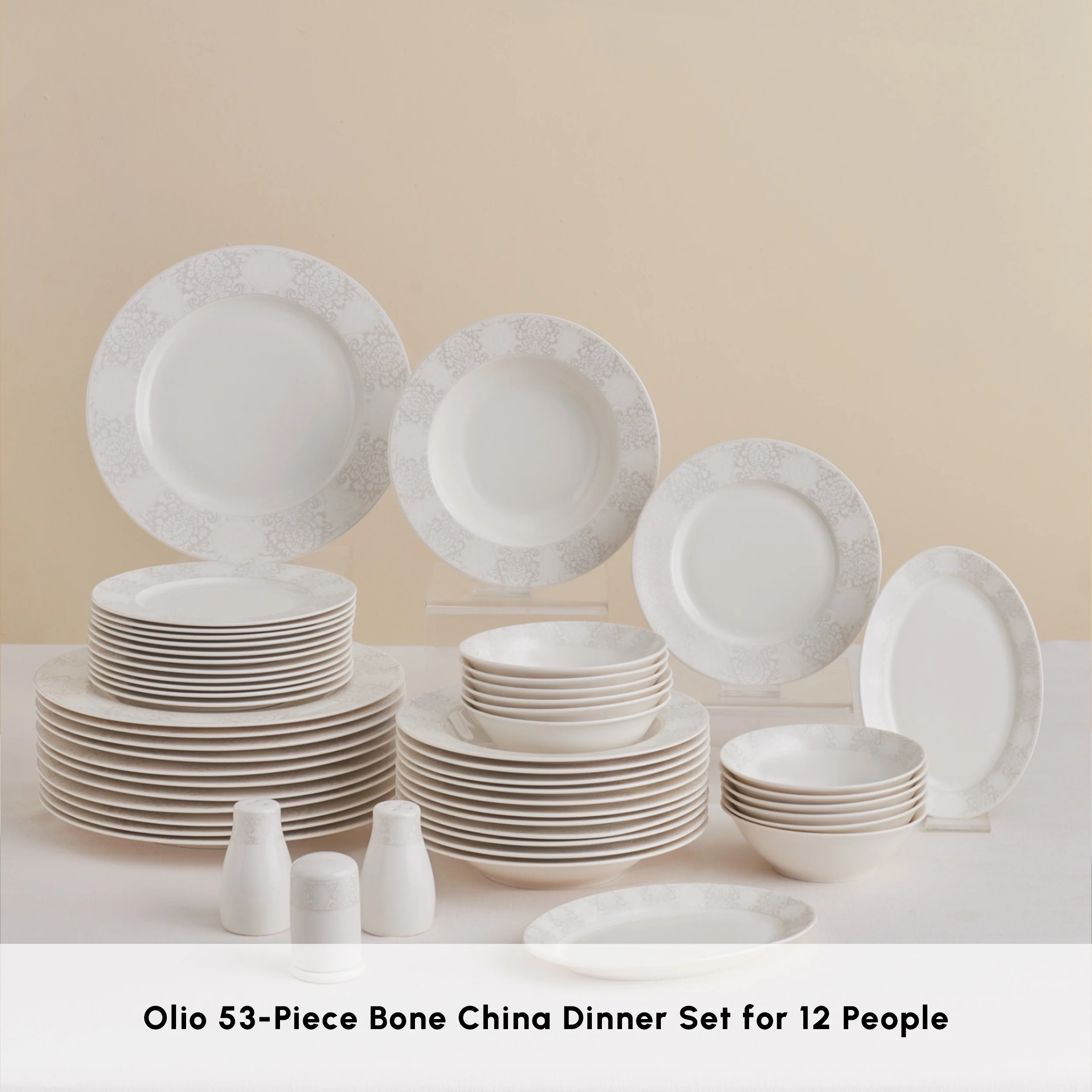 Karaca Forever Bone China New Olio 53-Piece Dinner Set for 12 People, White - Image 3