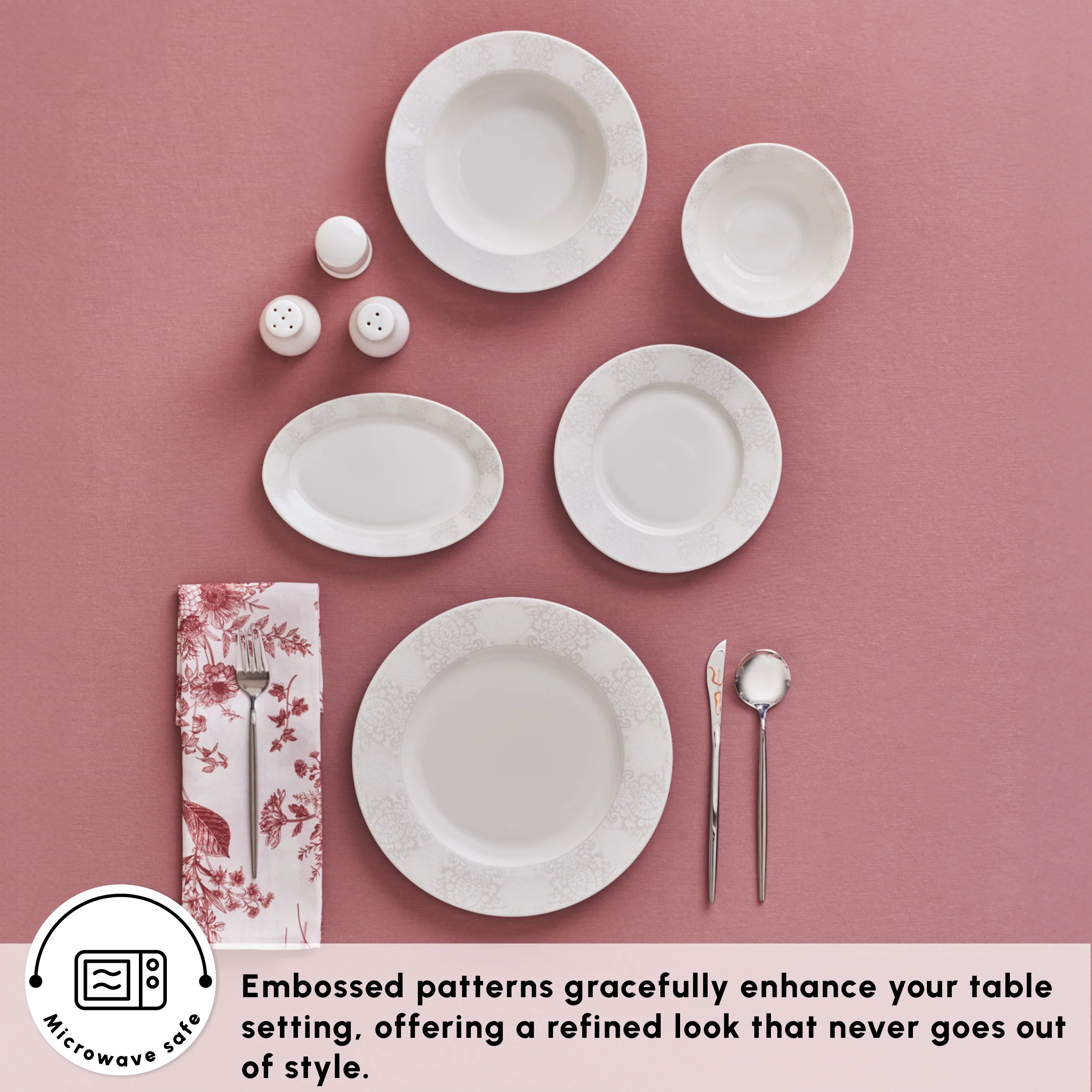 Karaca Forever Bone China New Olio 53-Piece Dinner Set for 12 People, White - Image 4