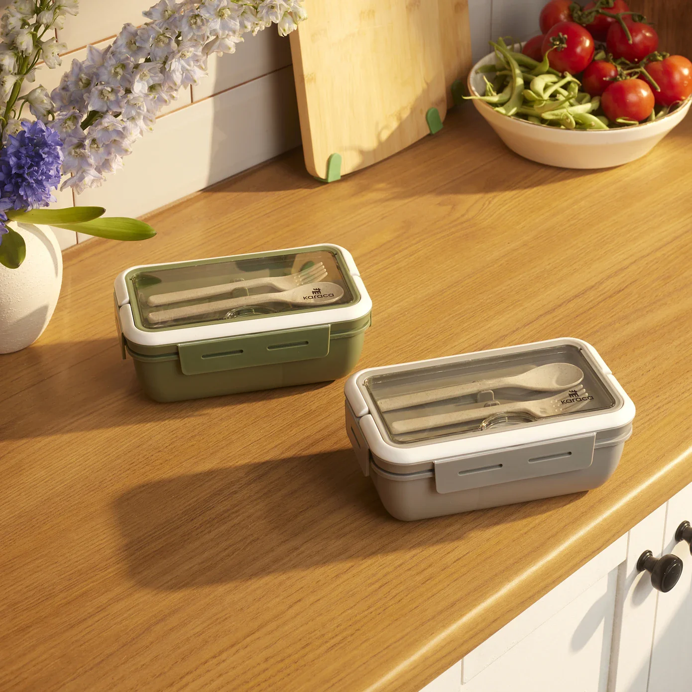Karaca Fusca Cutlery Lunch Box, 1100ml, Grey - Image 2