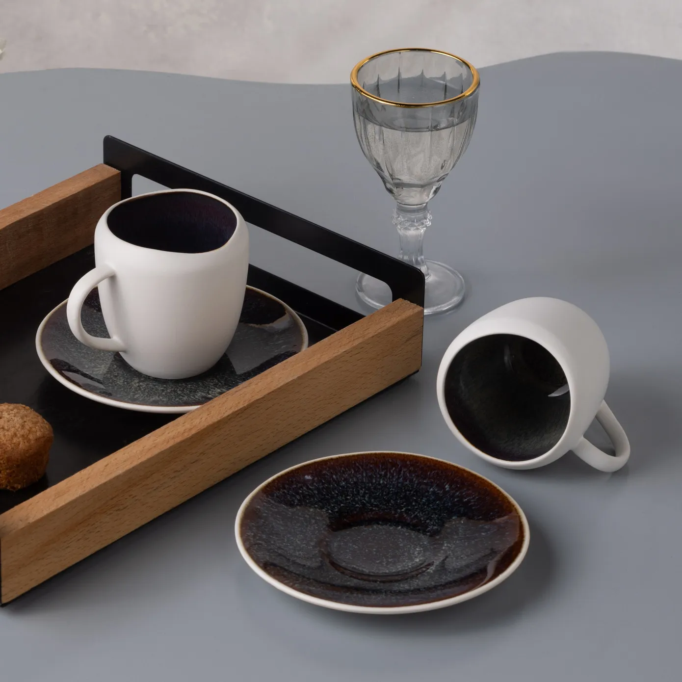 Karaca Galactic 4 Piece Reactive Glaze Espresso Turkish Coffee Cup Set for 2 People, 100ml, White Multi