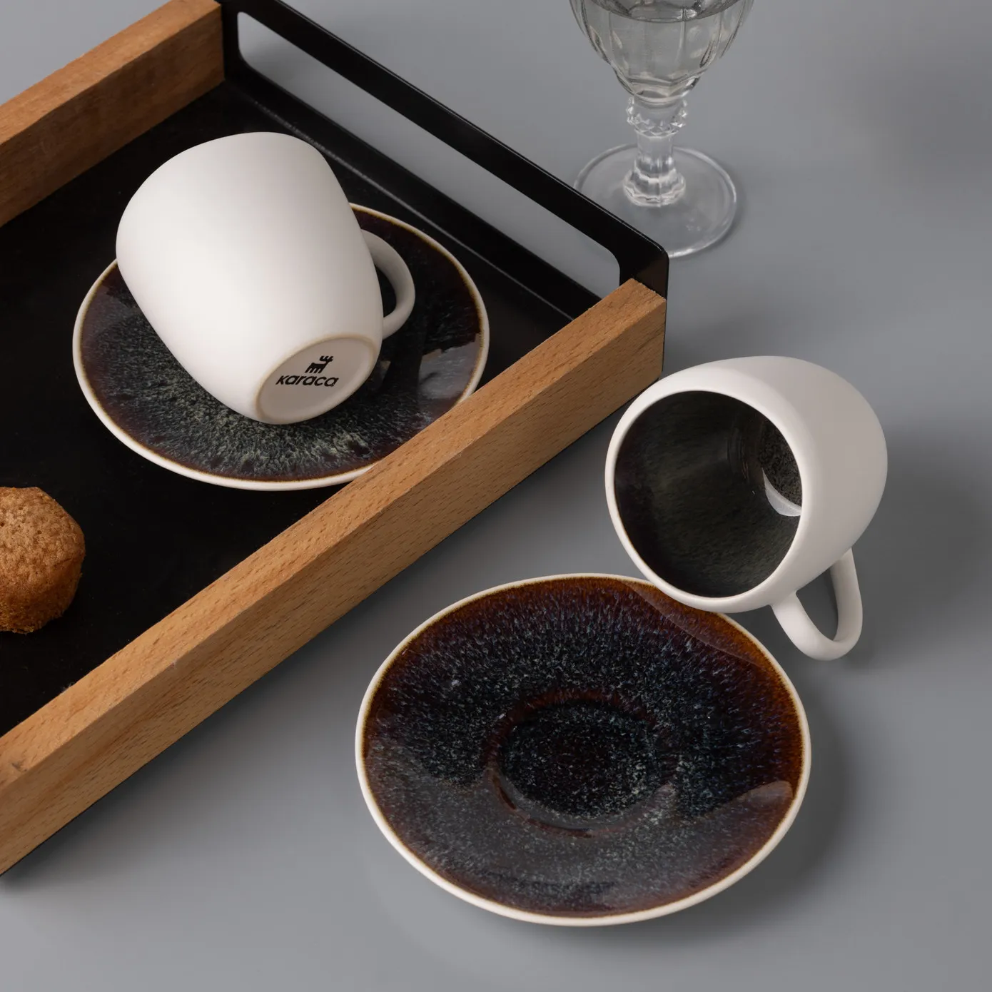 Karaca Galactic 4 Piece Reactive Glaze Espresso Turkish Coffee Cup Set for 2 People, 100ml, White Multi - Image 2