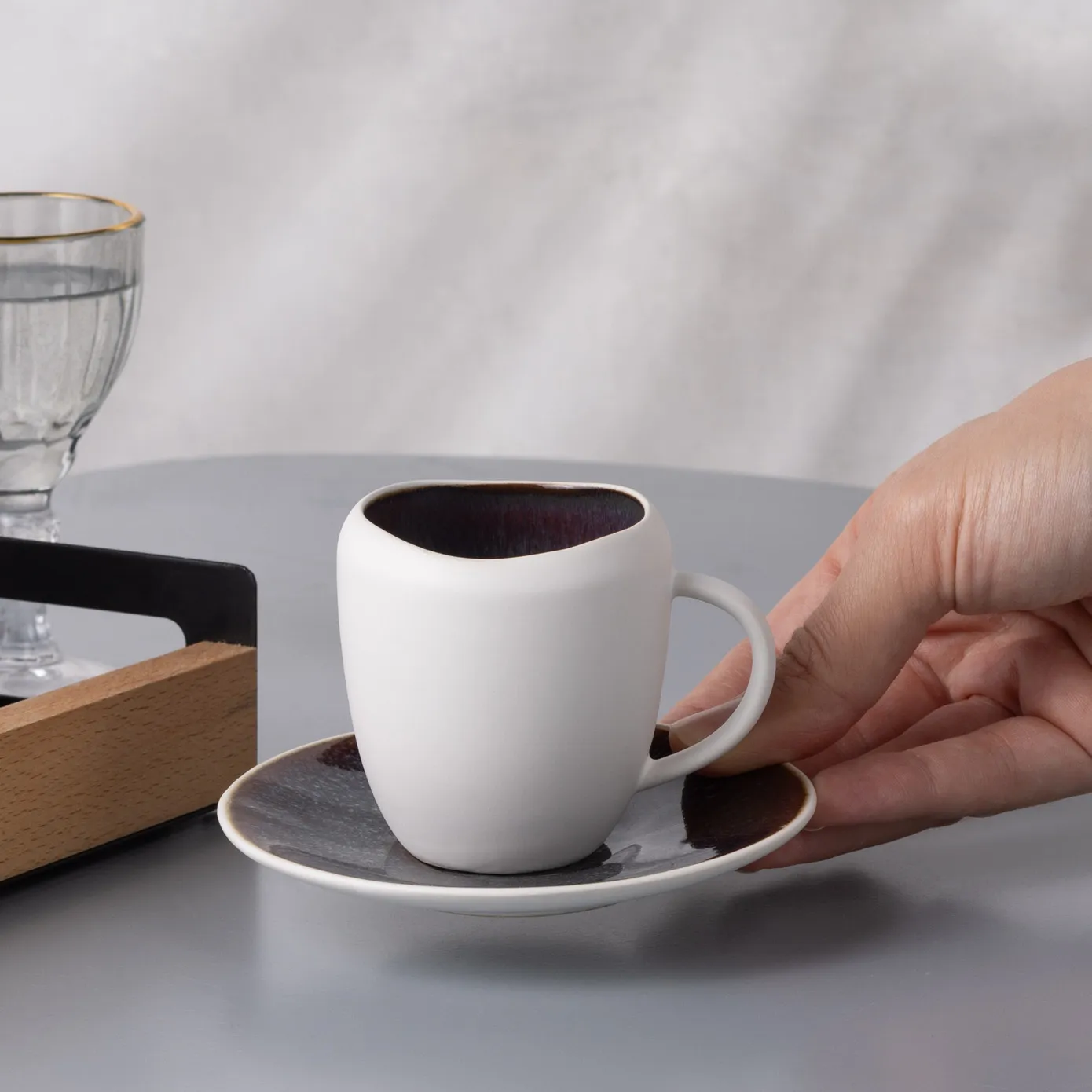 Karaca Galactic 4 Piece Reactive Glaze Espresso Turkish Coffee Cup Set for 2 People, 100ml, White Multi - Image 3