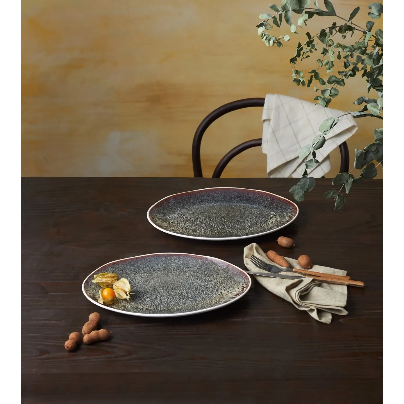 Karaca Galactic Reactive Glaze 2-Piece Serving Platter Set, 30cmx20.5cmx2.5cm, White Multi