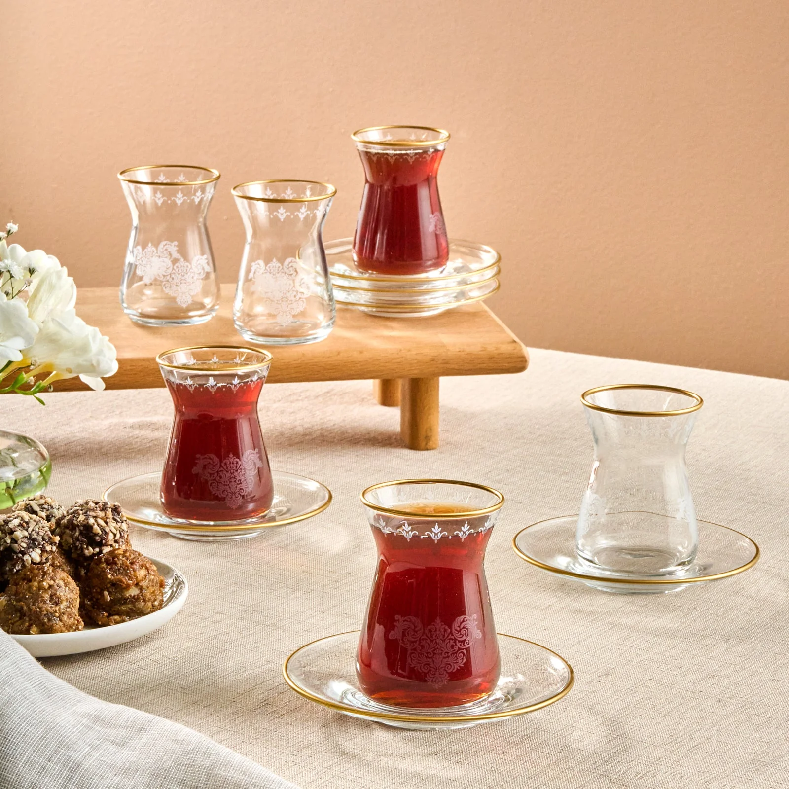 Karaca Gent 12-Piece Turkish Tea Set for 6 People, 132ml, Gold - Image 2