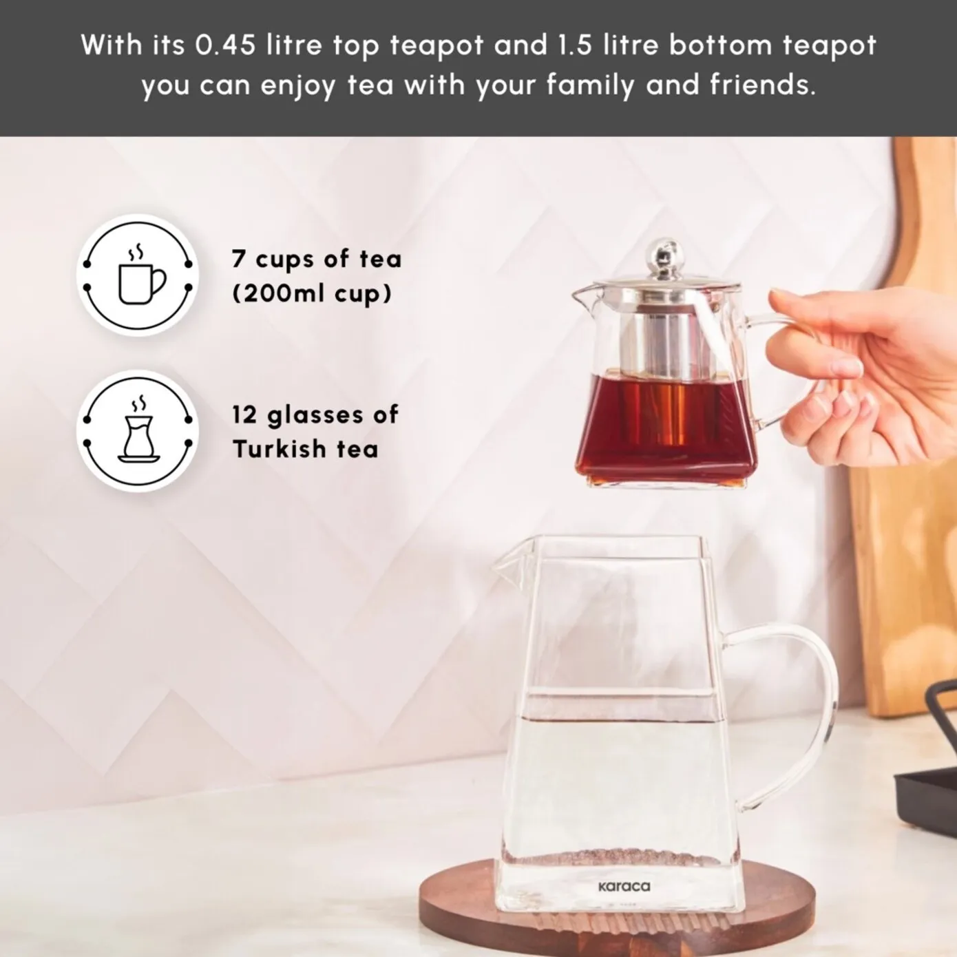 Karaca Giza Borosilicate Glass Teapot Set, Clear - Image 4