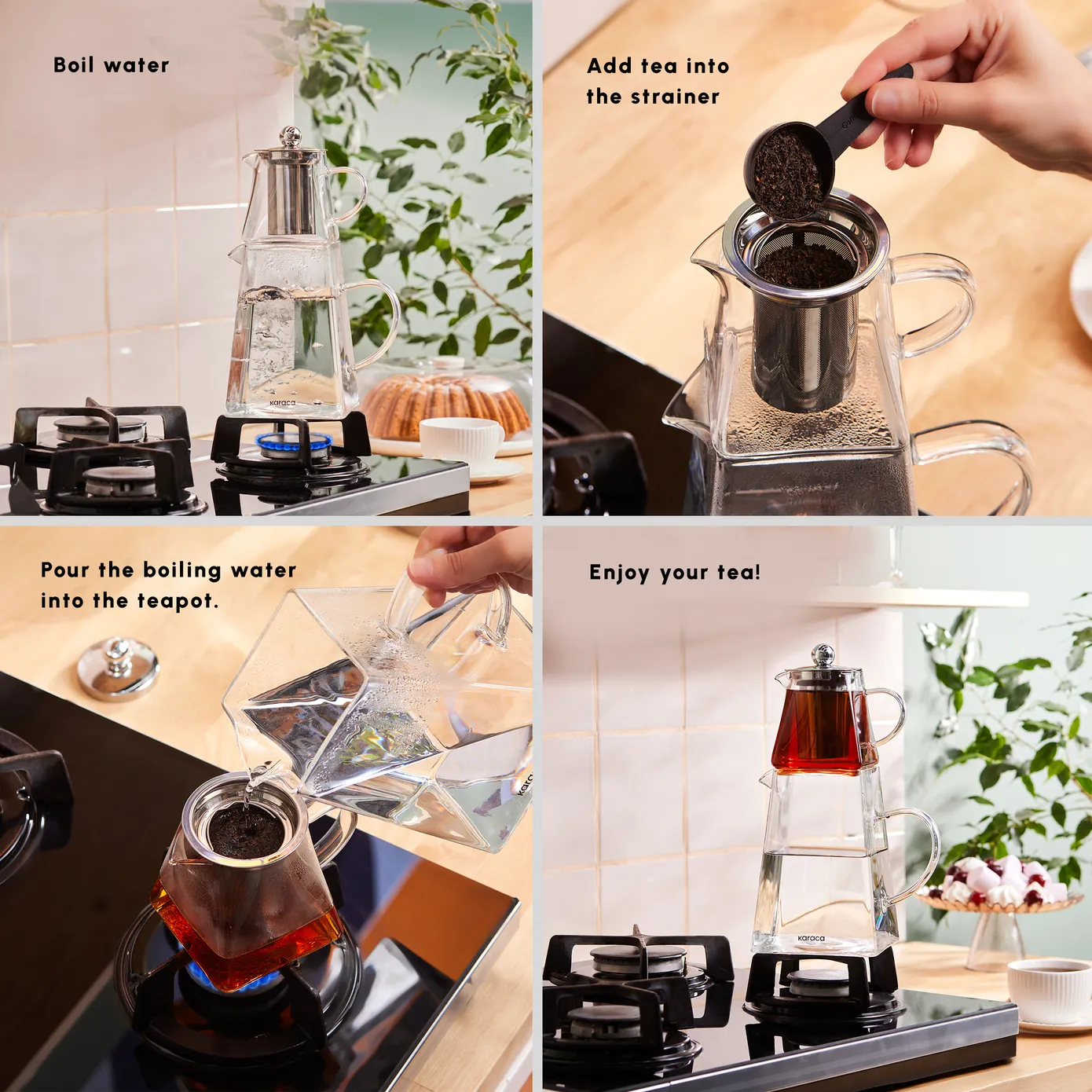 Karaca Giza Borosilicate Glass Teapot Set, Clear - Image 5