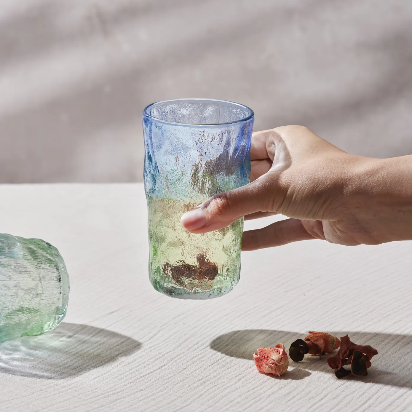 Karaca Glacier Glass Highball Glass, 383ml, Blue Green - Image 2