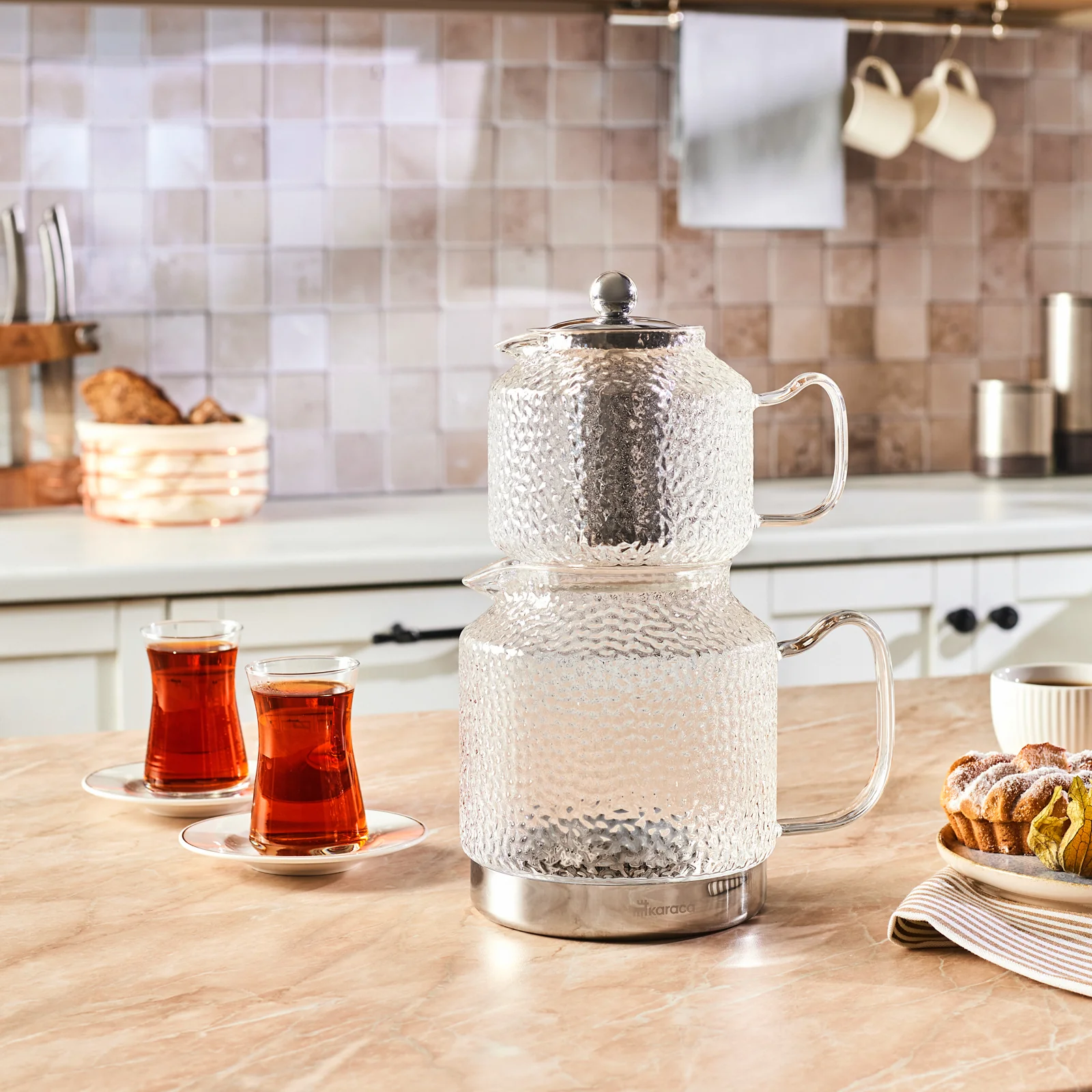 Karaca Glissia Borosilicate Glass Induction Teapot Set, Xlarge, Clear - Image 2