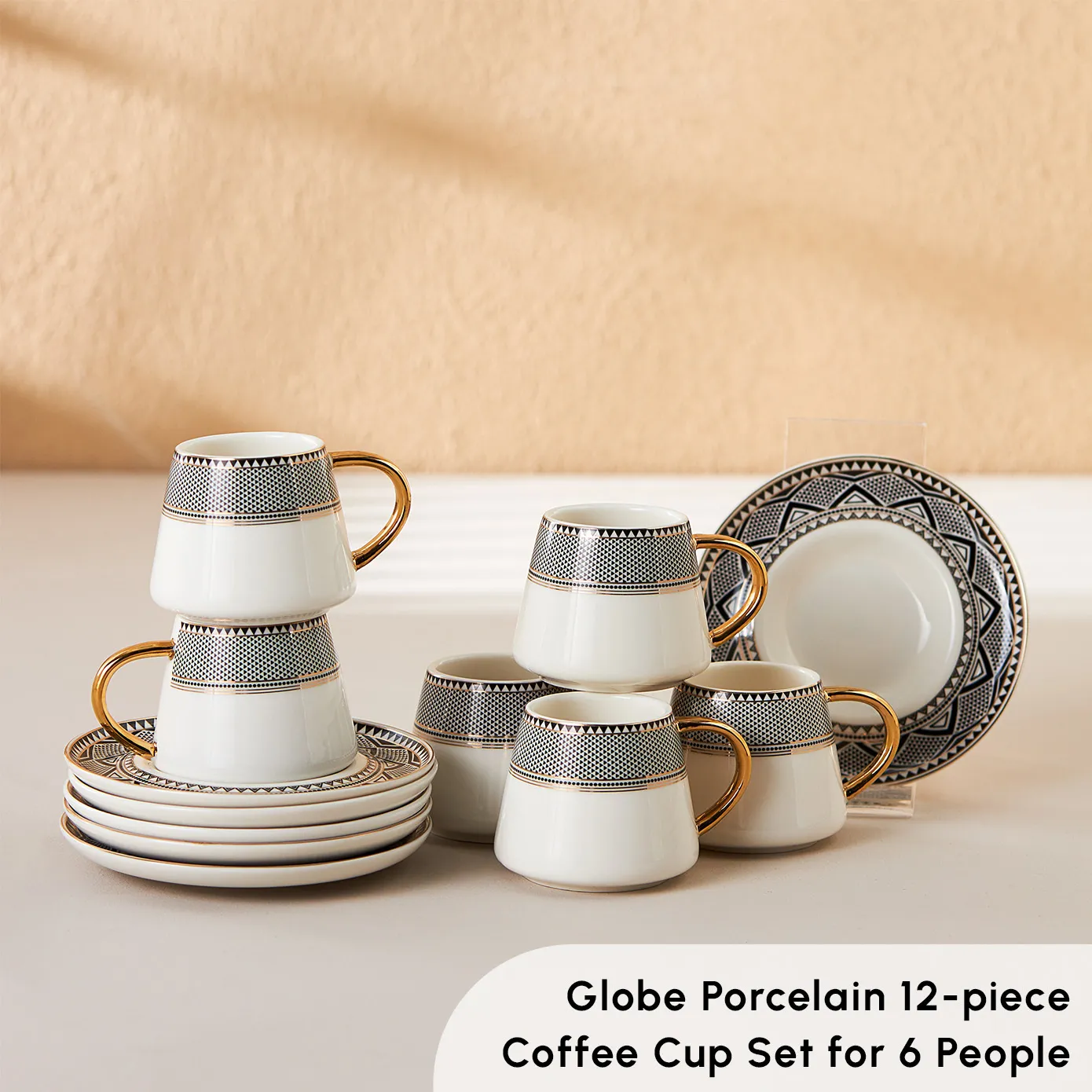 Karaca Globe 12-Piece Porcelain Espresso Turkish Coffee Cup Set for 6 People, 80ml, Multi - Image 3