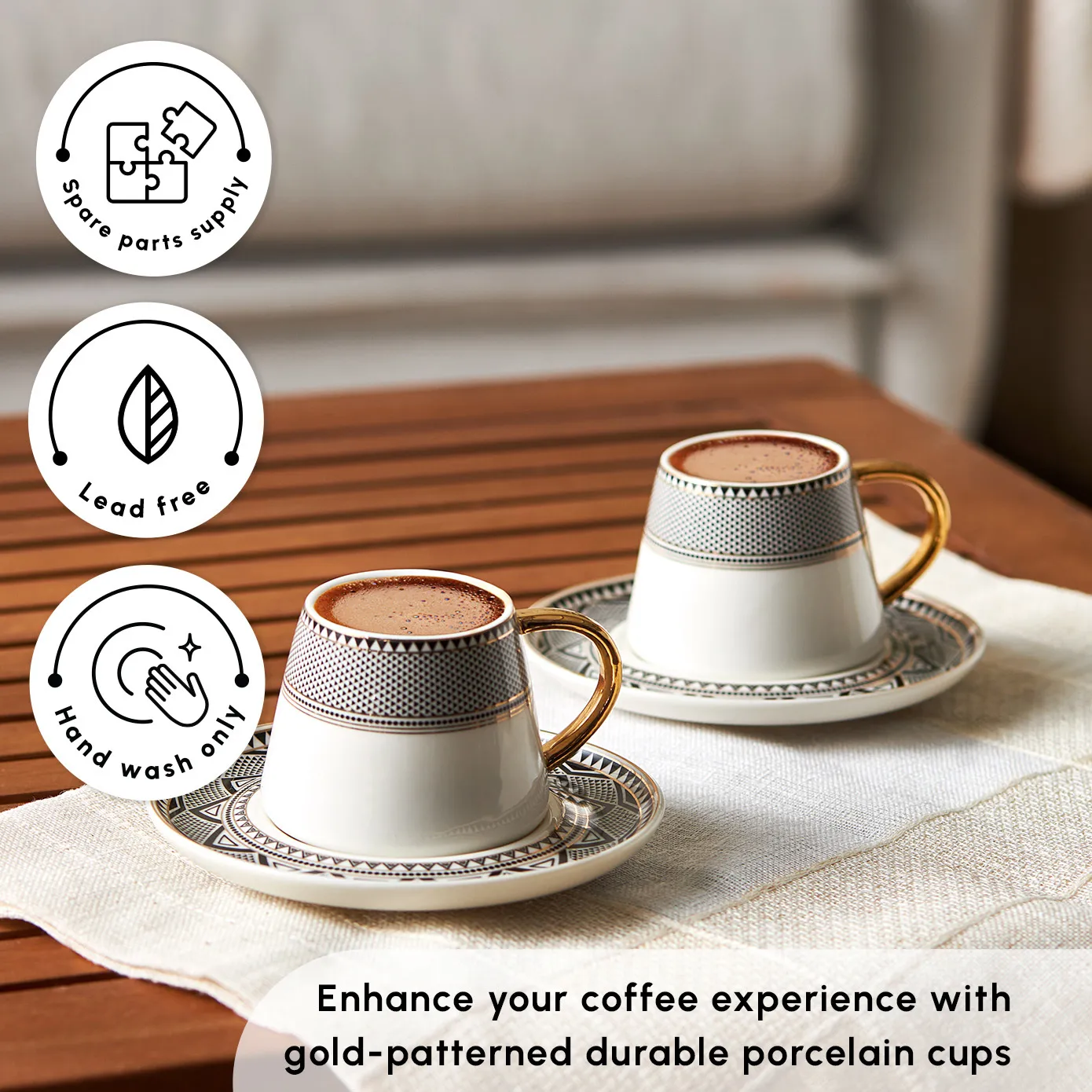 Karaca Globe 12-Piece Porcelain Espresso Turkish Coffee Cup Set for 6 People, 80ml, Multi - Image 5