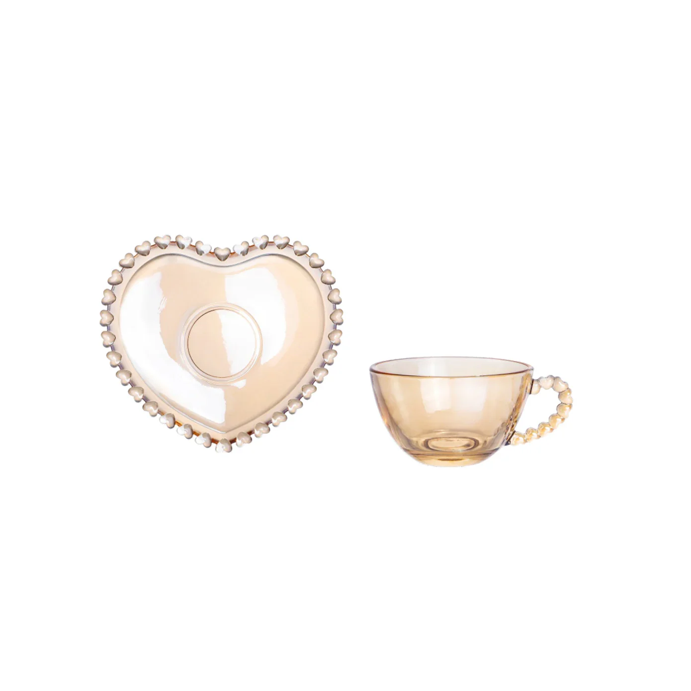 Karaca Rory Glass Tea Cup and Saucer, 200ml, Amber
