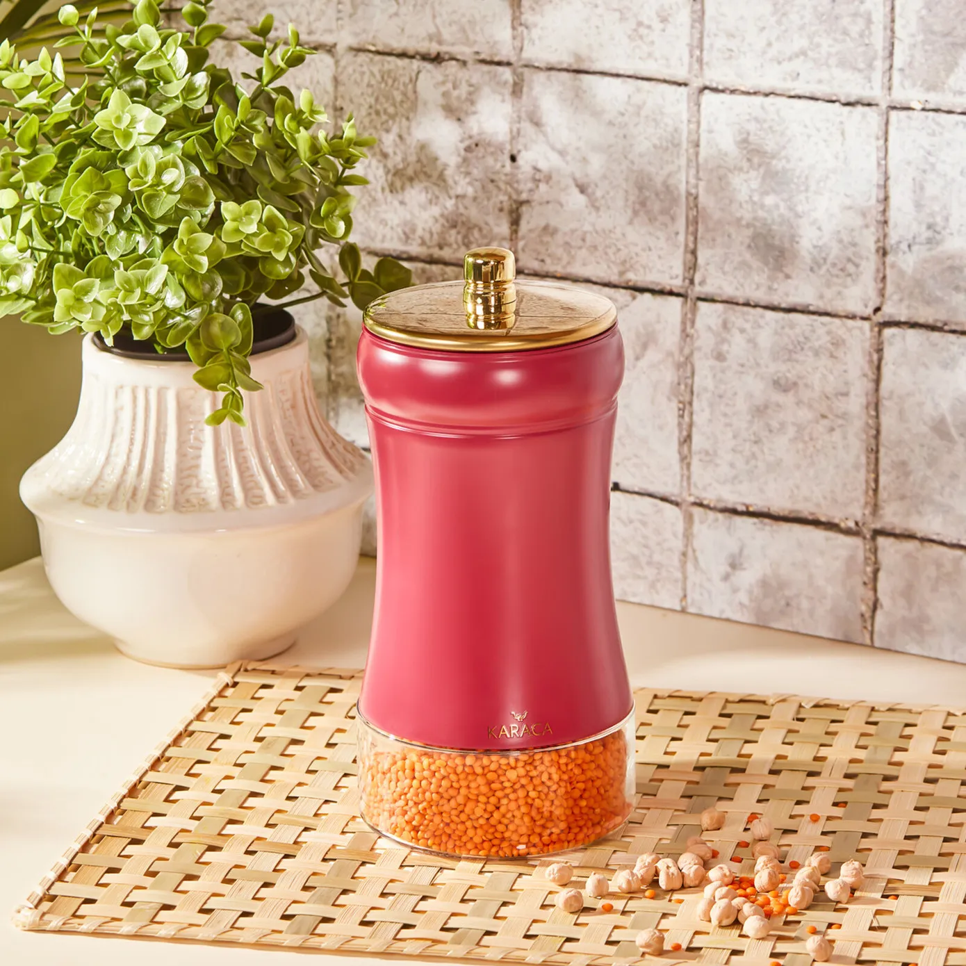 Karaca Gold Berry Glass Storage Container with Lid, 720ml, Multi