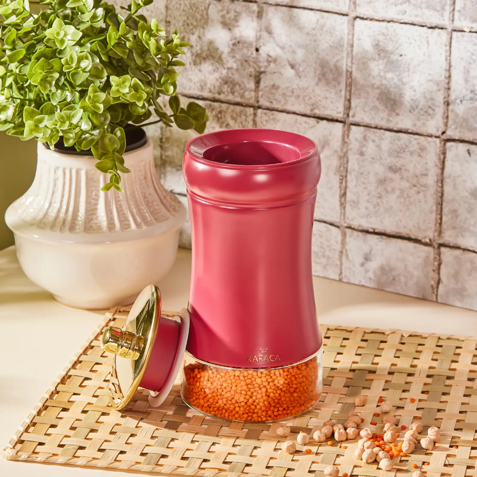 Karaca Gold Berry Glass Storage Container with Lid, 720ml, Multi - Image 3