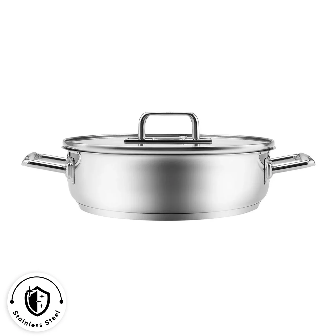 Karaca Grace Stainless Steel Induction Shallow Casserole with Lid, 24cm, Silver - Image 2
