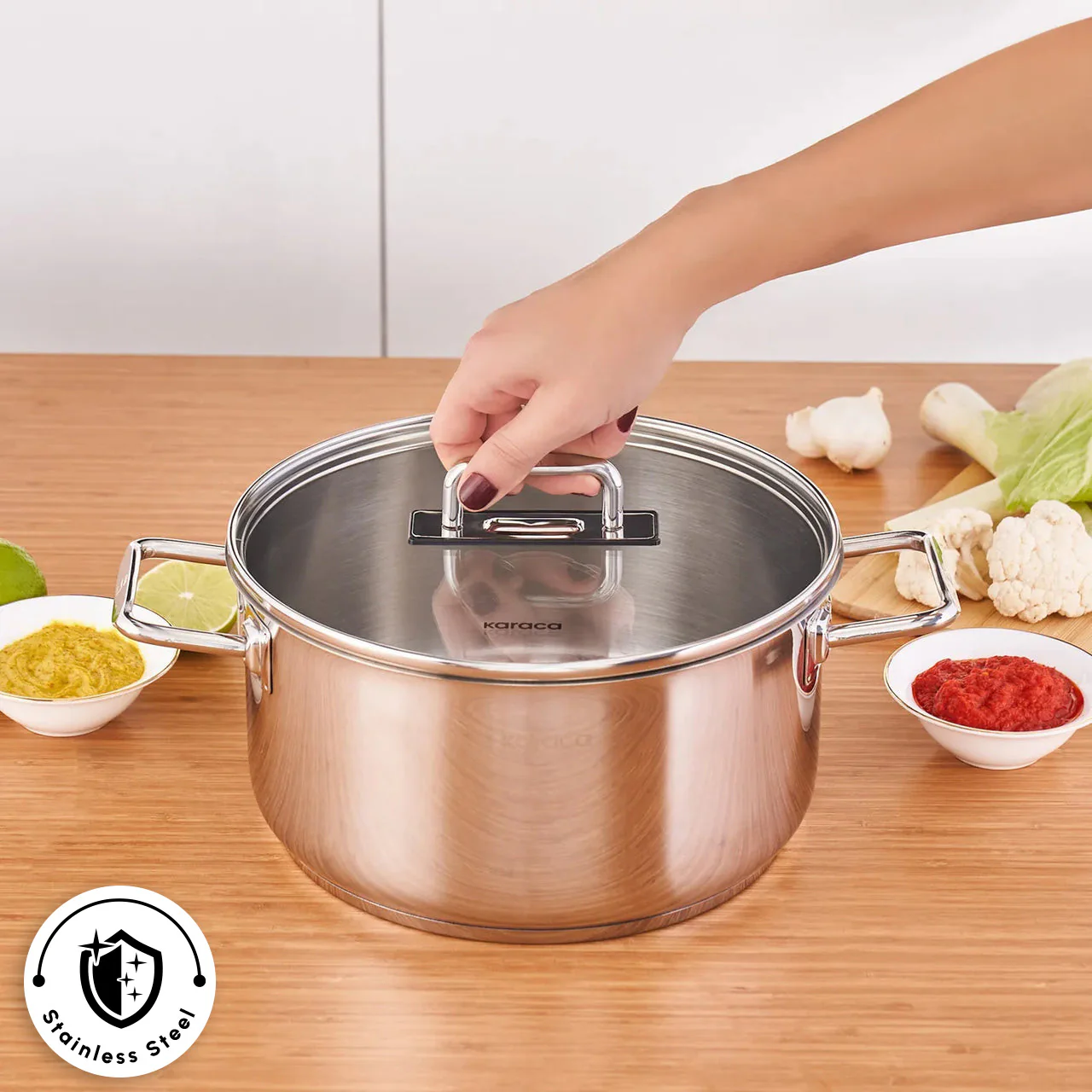 Karaca Grace Stainless Steel Induction Stockpot with Lid, 24cm, Silver - Image 2