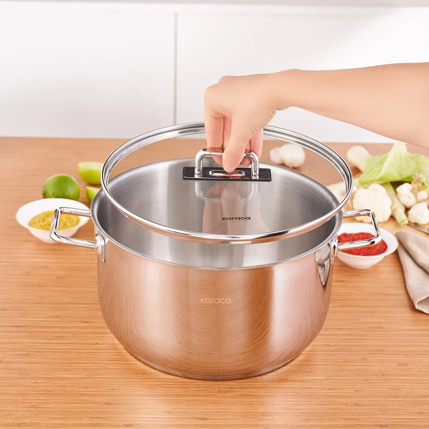 Karaca Grace Stainless Steel Induction Stockpot with Lid, 28cm, Silver - Image 4