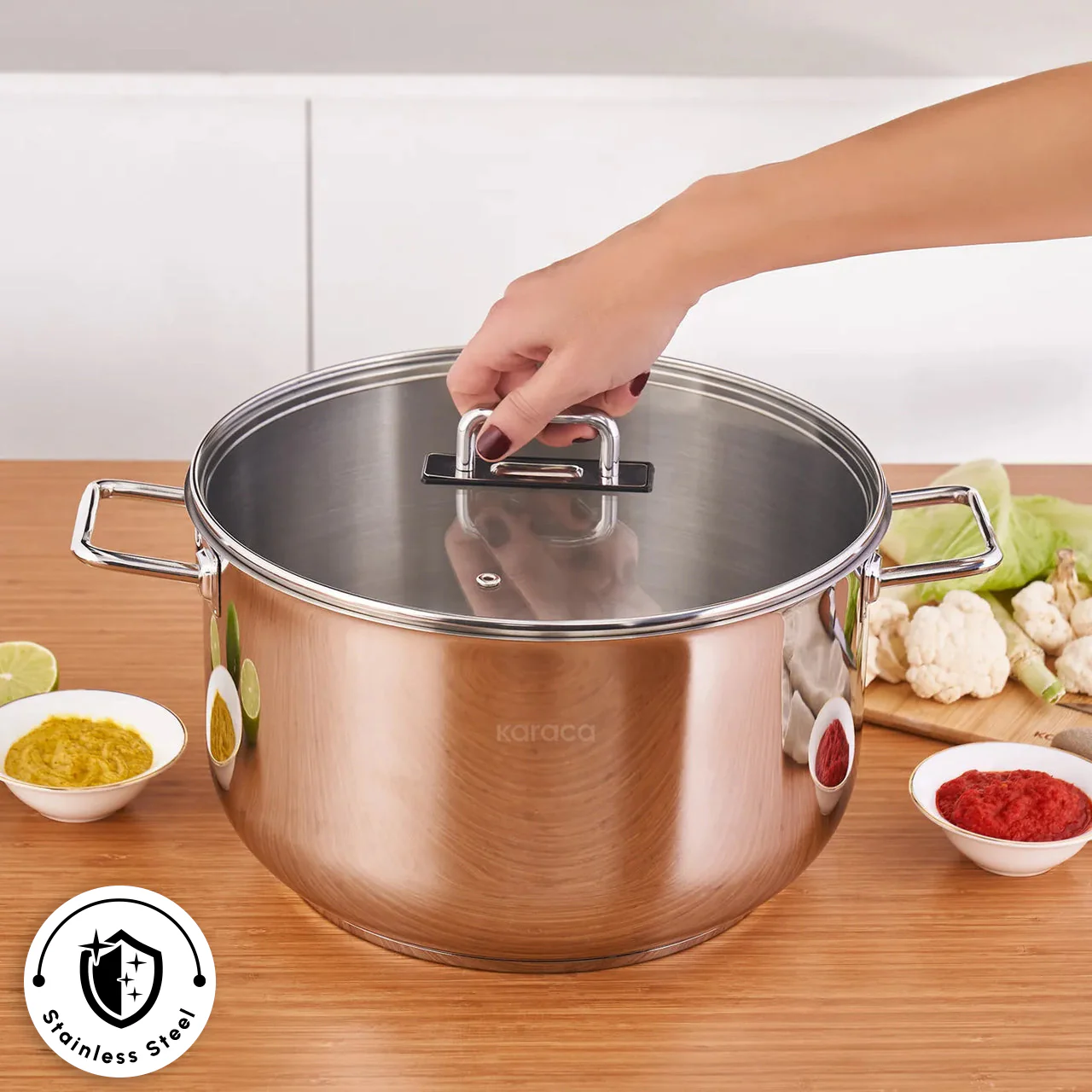 Karaca Grace Stainless Steel Induction Stockpot with Lid, 30cm, Silver - Image 2