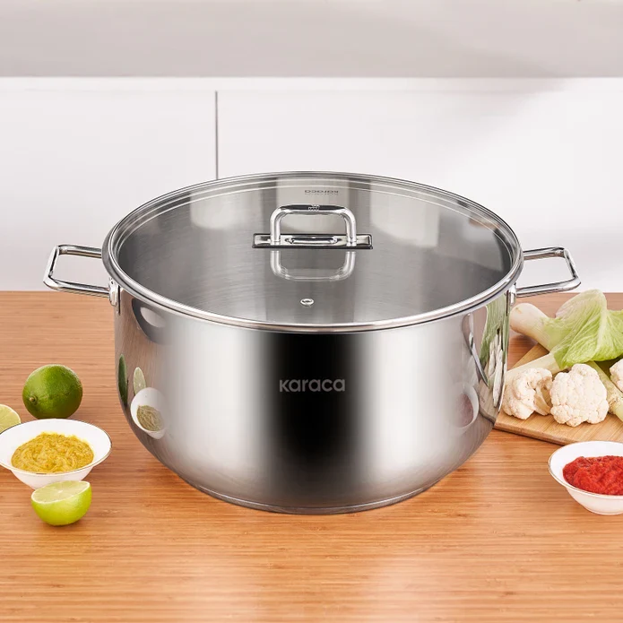 Karaca Grace Stainless Steel Induction Stockpot with Lid, 34cm, Silver