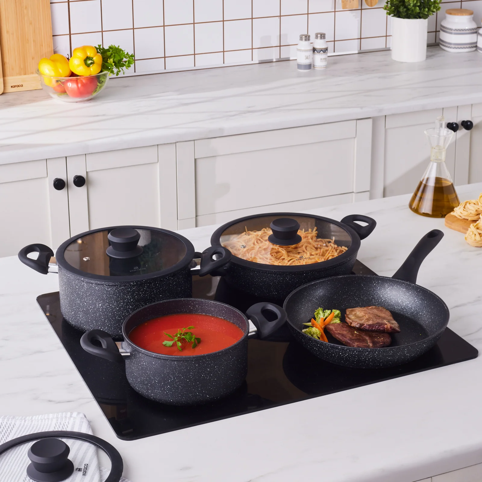 Karaca Nebula Granite 7-Piece Non-Stick Induction Cookware Set, Black - Image 3