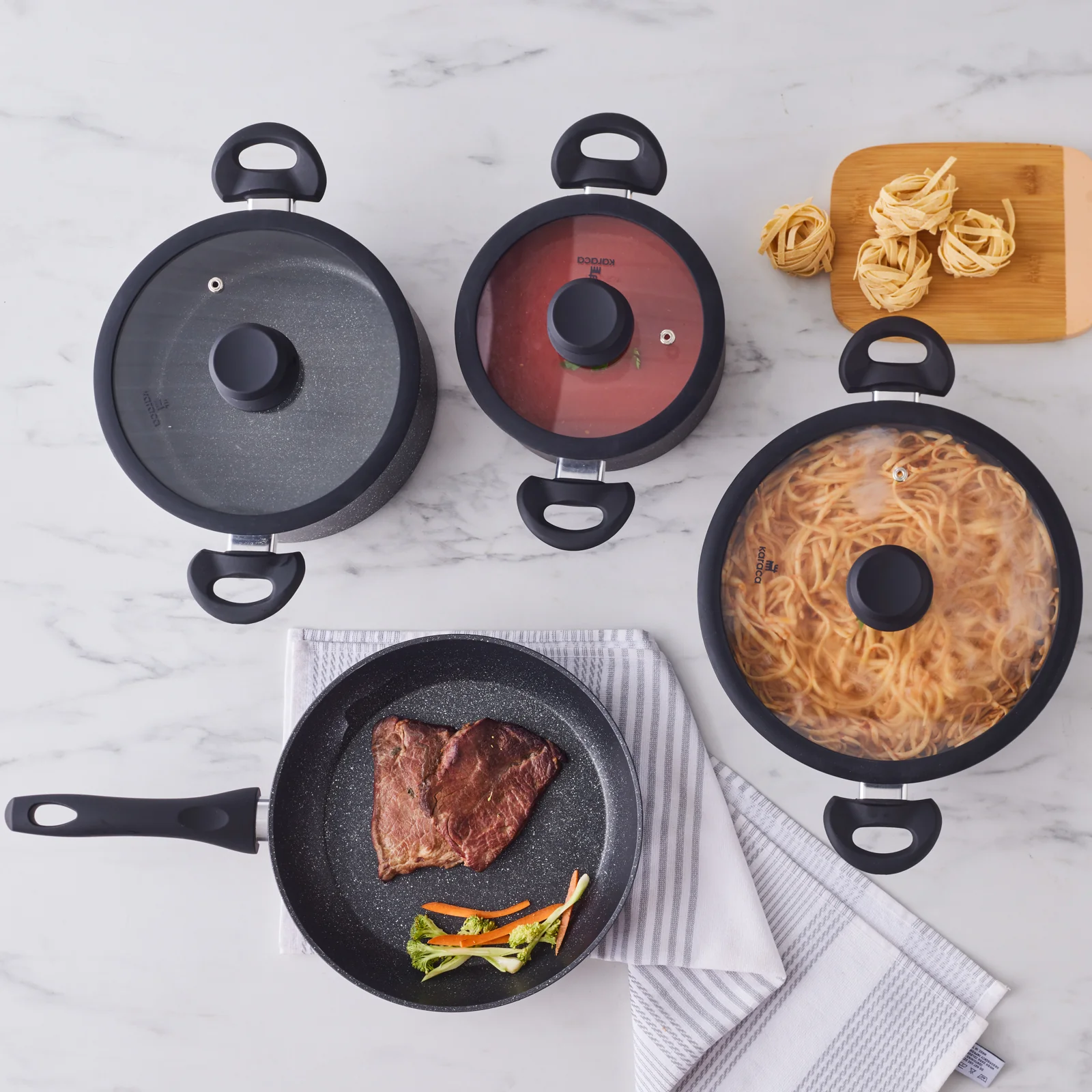 Karaca Nebula Granite 7-Piece Non-Stick Induction Cookware Set, Black - Image 7