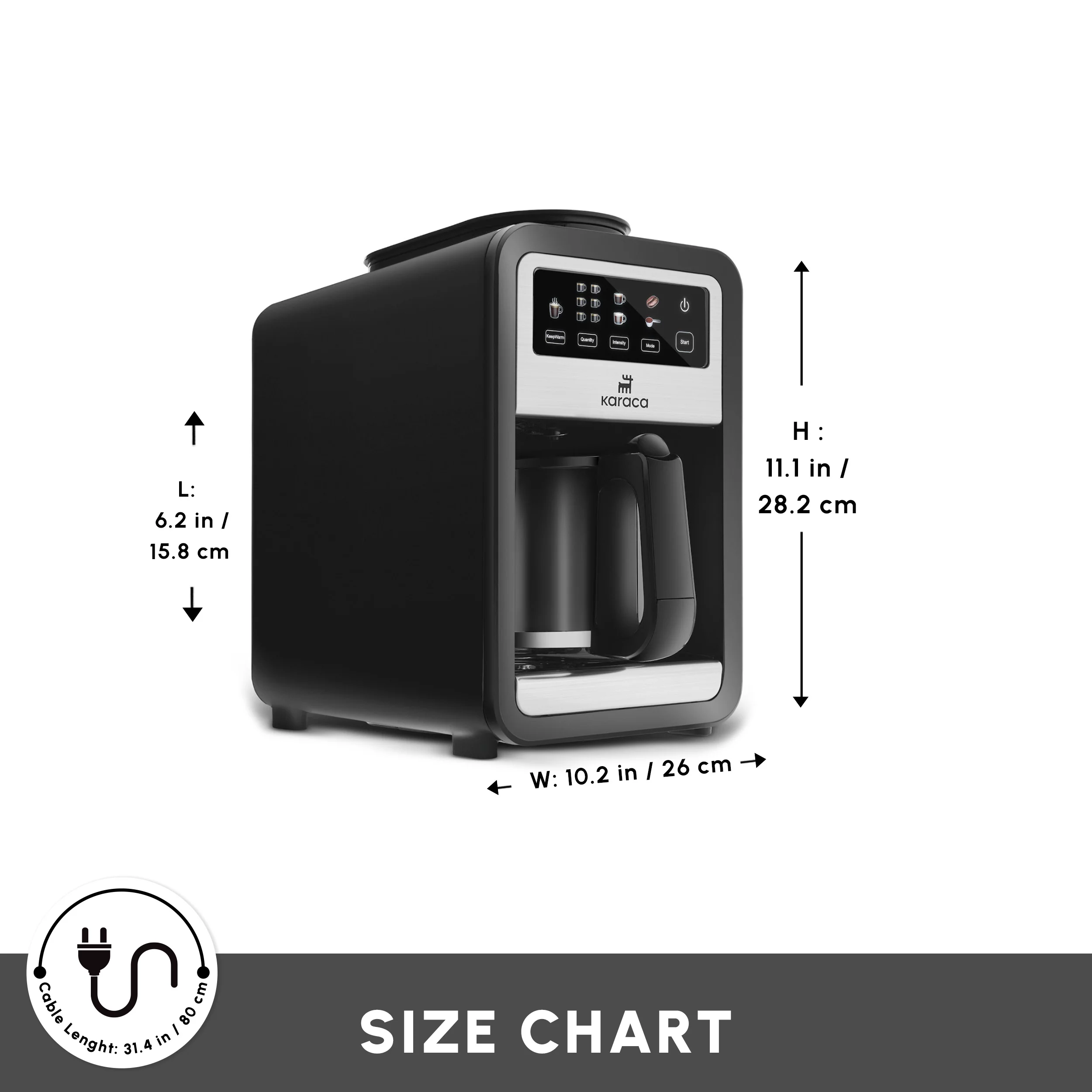 Karaca Grindbrew Pro Filter Coffee Machine with Built-in Grinder, 0,85L, 640W, Inox - Image 2