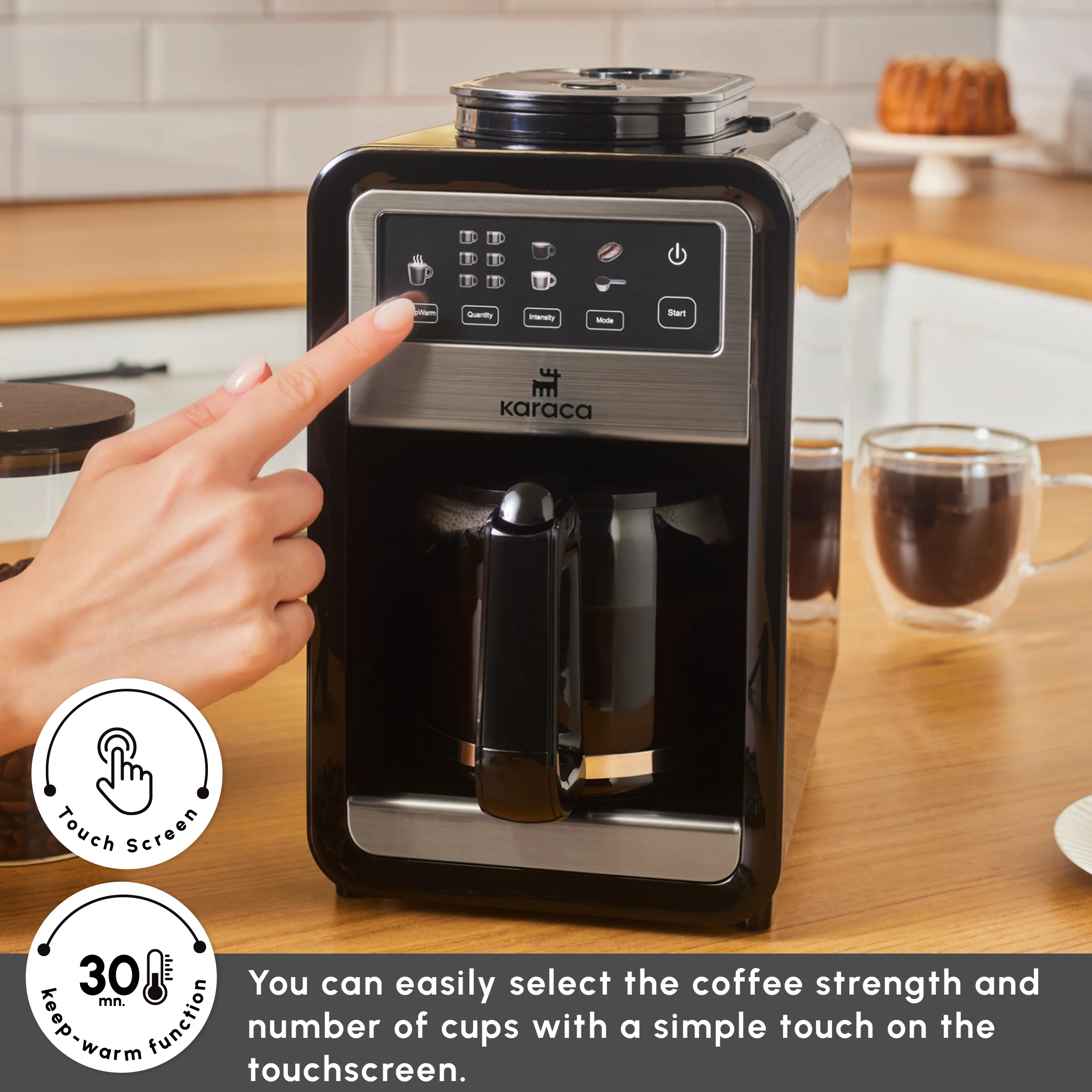 Karaca Grindbrew Pro Filter Coffee Machine with Built-in Grinder, 0,85L, 640W, Inox - Image 4