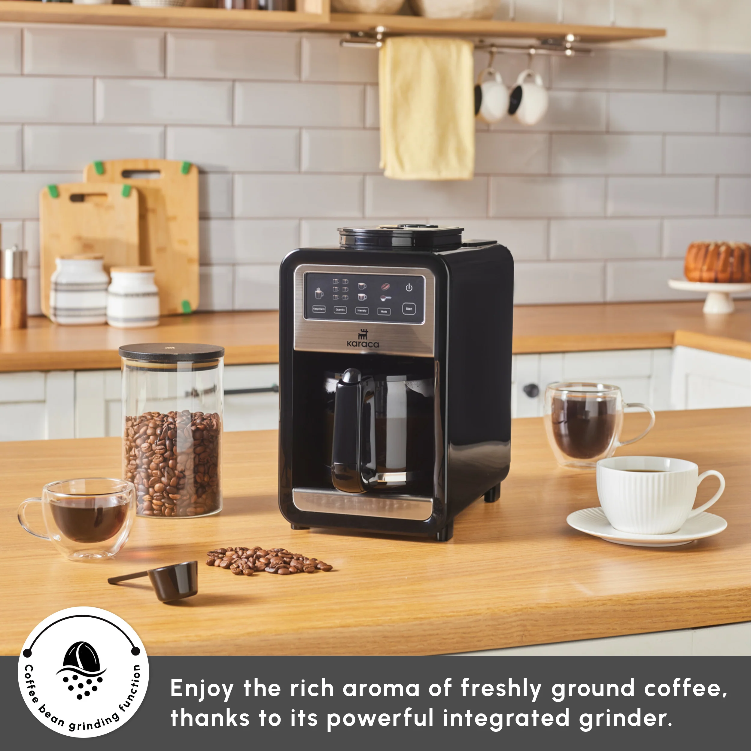 Karaca Grindbrew Pro Filter Coffee Machine with Built-in Grinder, 0,85L, 640W, Inox - Image 6