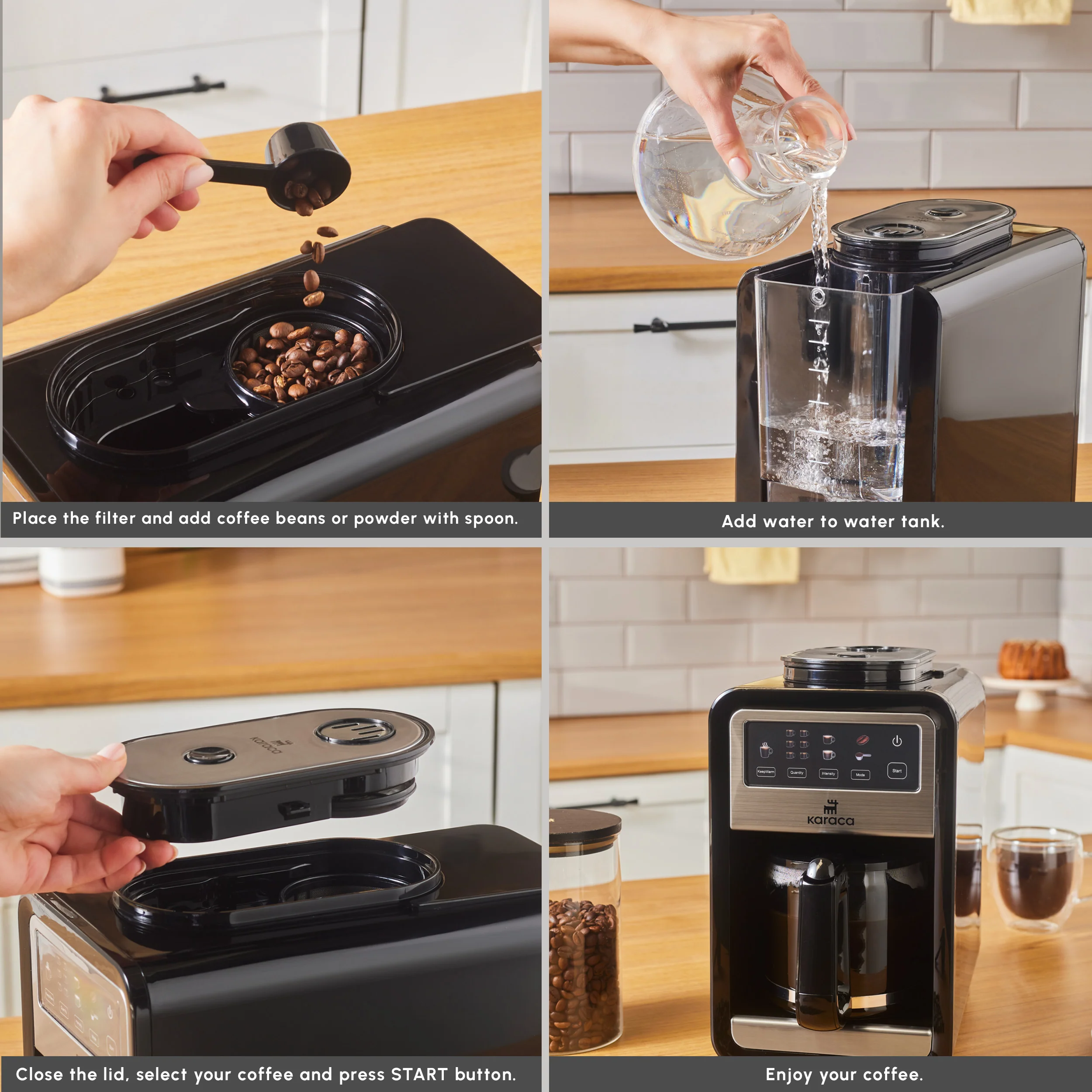 Karaca Grindbrew Pro Filter Coffee Machine with Built-in Grinder, 0,85L, 640W, Inox - Image 7