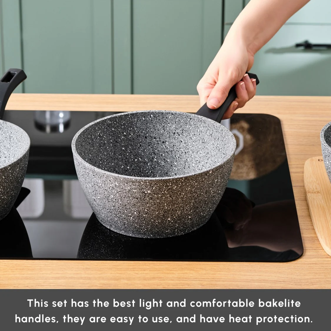Karaca Gris Biogranite 3-Piece Induction Sauce Pan Set, Grey - Image 4