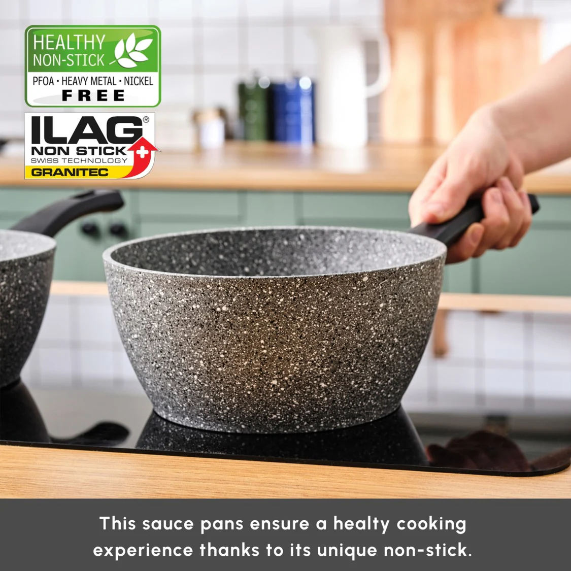 Karaca Gris Biogranite 3-Piece Induction Sauce Pan Set, Grey - Image 7
