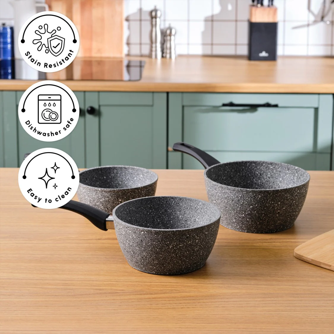 Karaca Gris Biogranite 3-Piece Induction Sauce Pan Set, Grey - Image 8