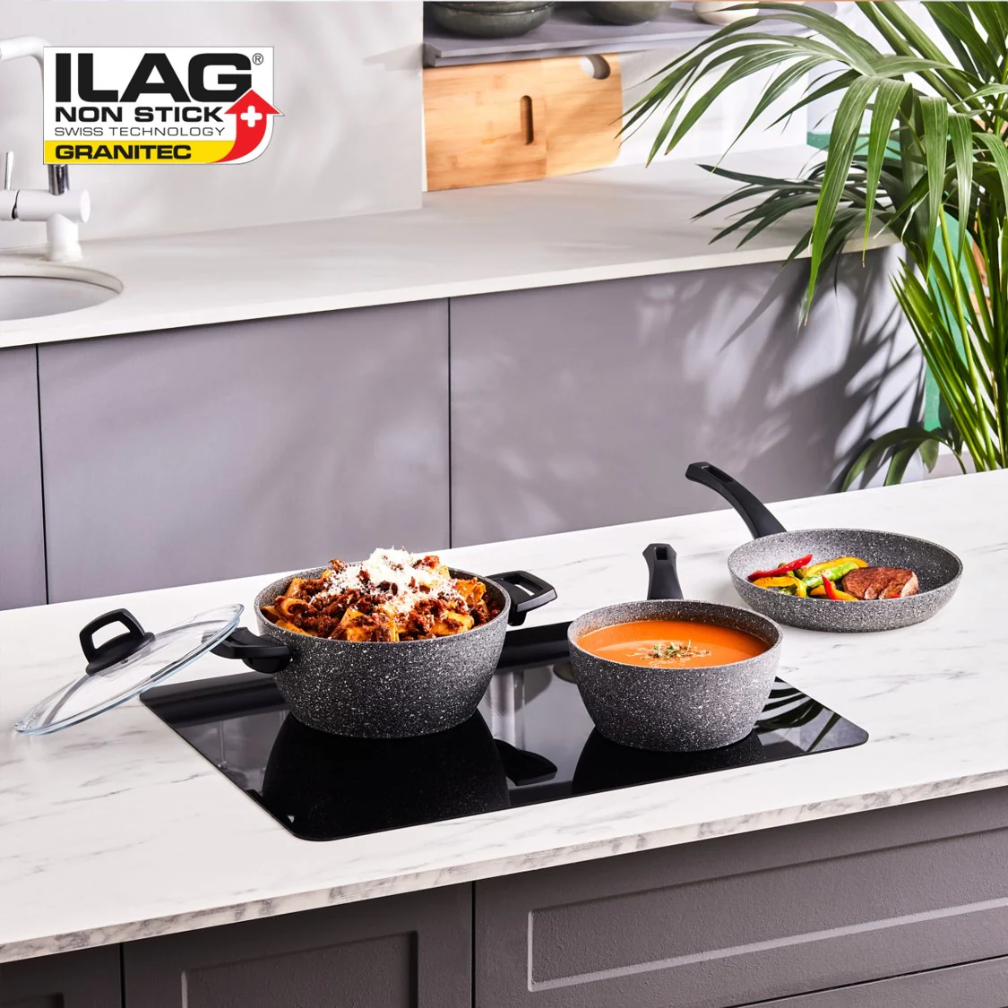 Karaca Gris Biogranite 5-Piece Induction Cookware Set, Grey - Image 4
