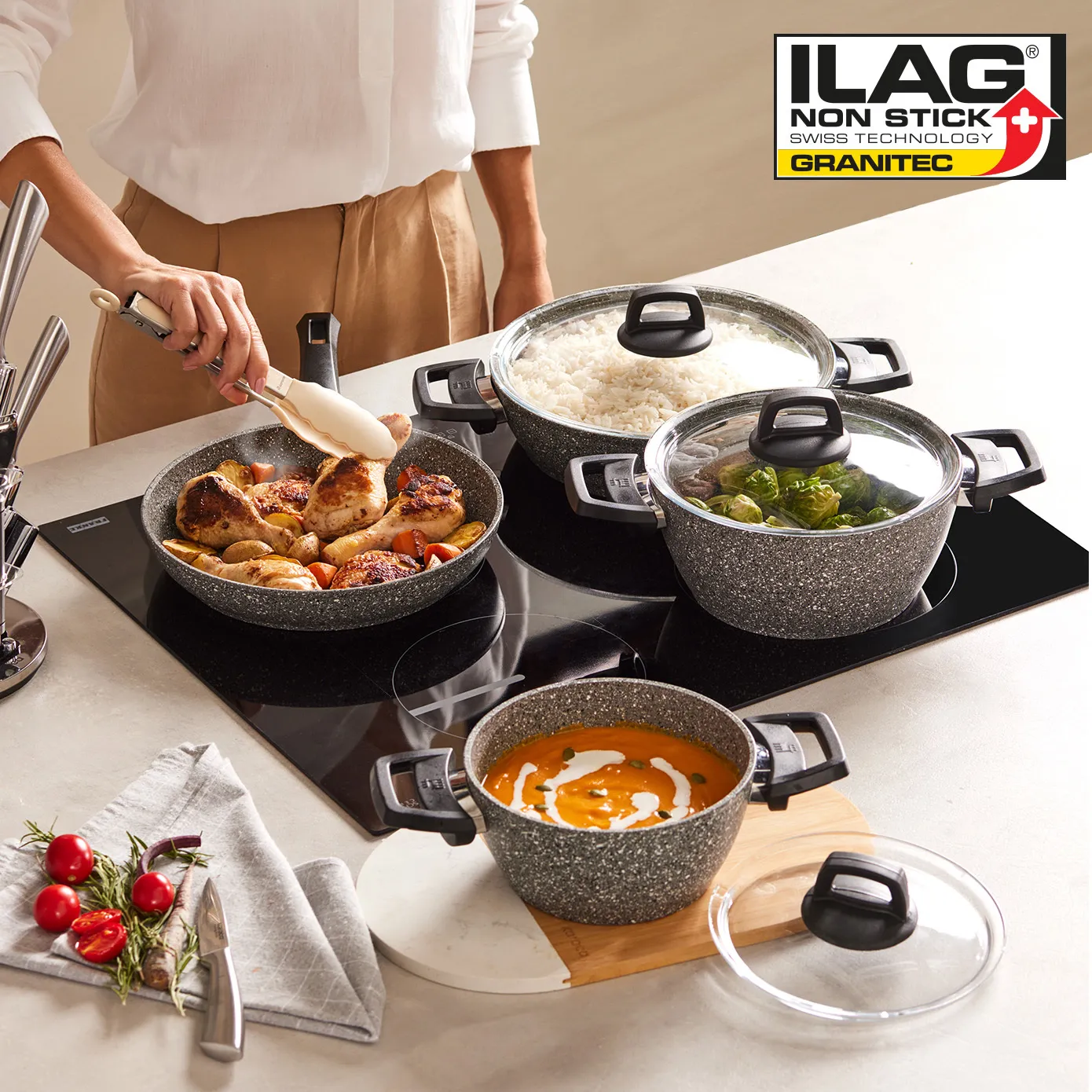 Karaca Gris Biogranite 7-Piece Non-Stick Cookware Set, Grey - Image 7