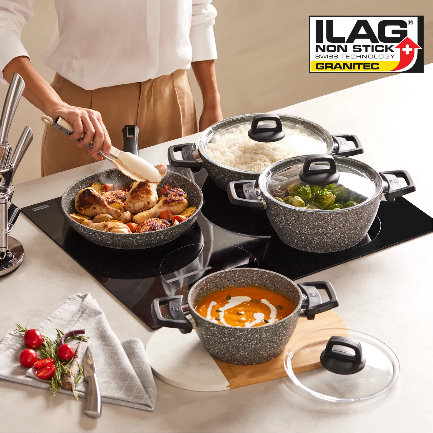 Karaca Gris Biogranite 7-Piece Non-Stick Induction Cookware Set, Grey - Image 8