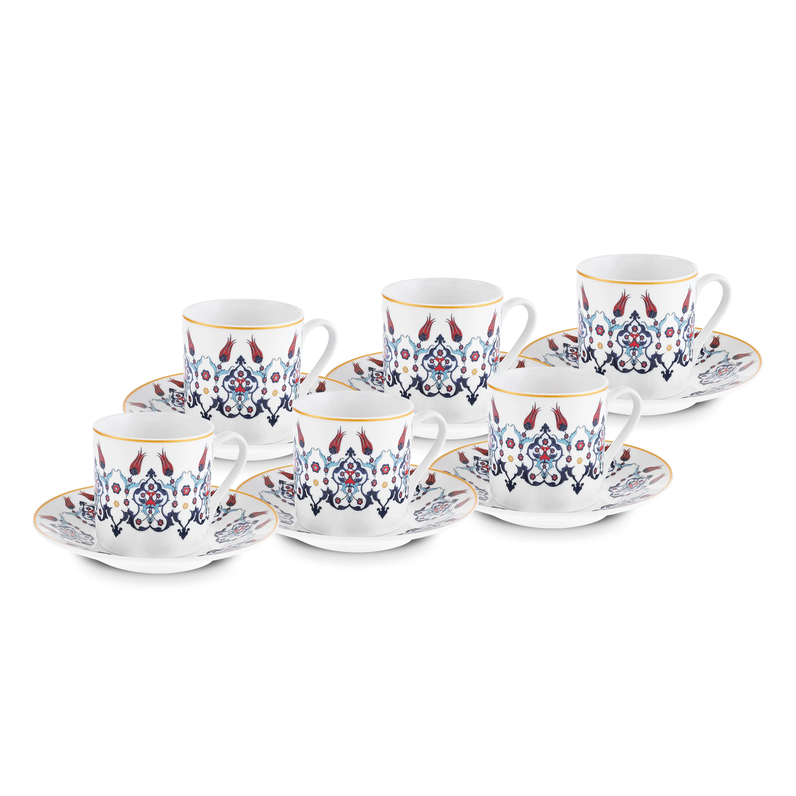 Karaca Haliç 12-Piece Bone China Turkish Coffee Cup Set for 6 People, 80ml, Multi - Image 10