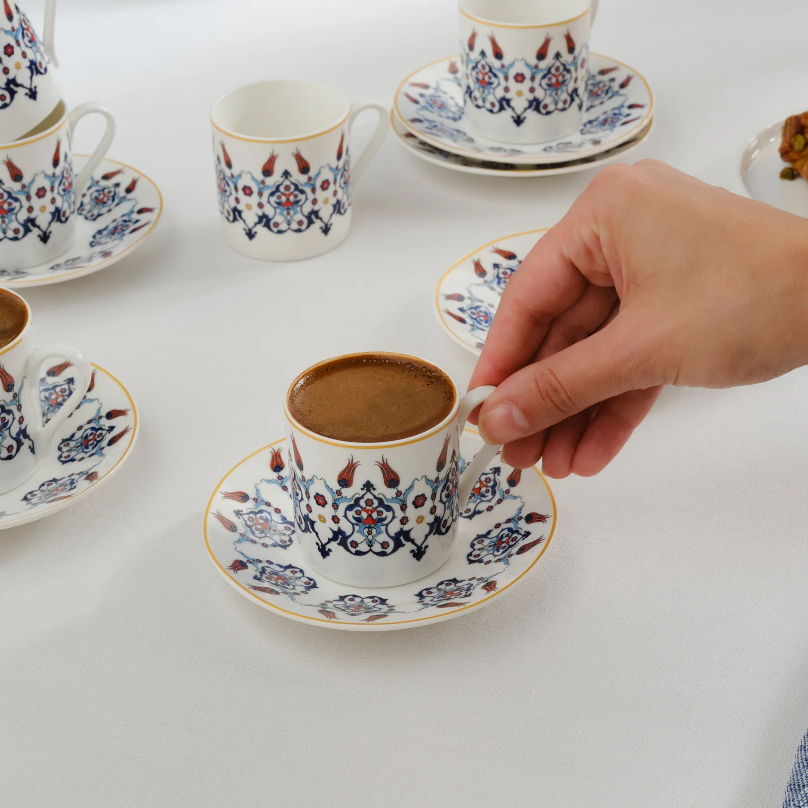 Karaca Haliç 12-Piece Bone China Turkish Coffee Cup Set for 6 People, 80ml, Multi - Image 5