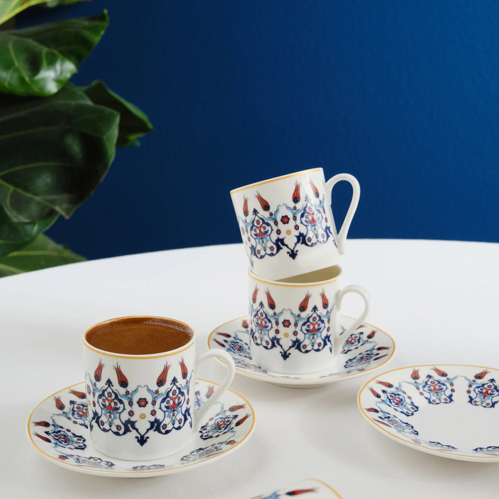 Karaca Haliç 12-Piece Bone China Turkish Coffee Cup Set for 6 People, 80ml, Multi - Image 6