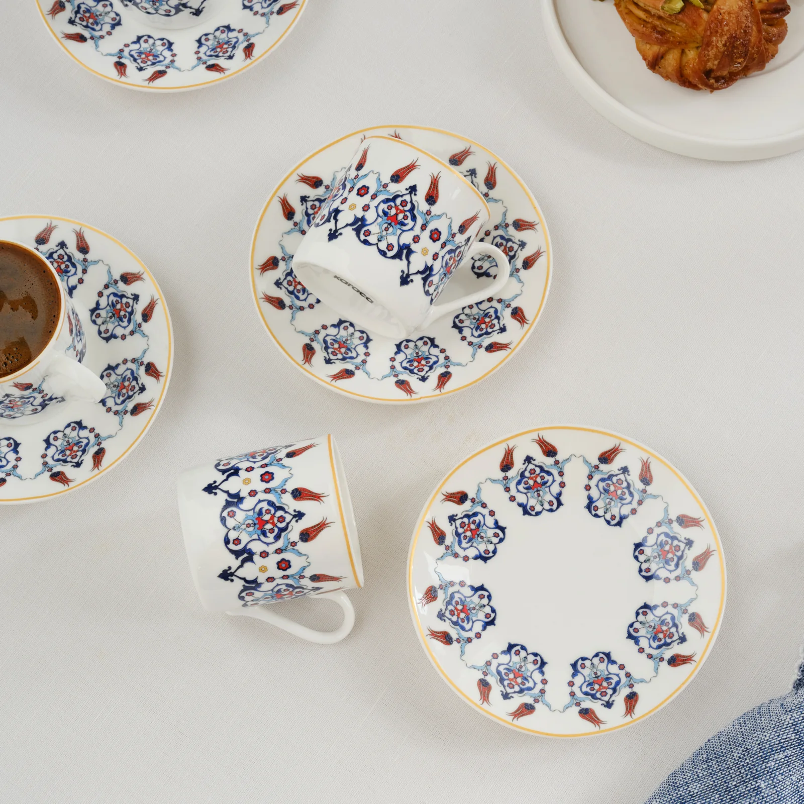 Karaca Haliç 12-Piece Bone China Turkish Coffee Cup Set for 6 People, 80ml, Multi - Image 8