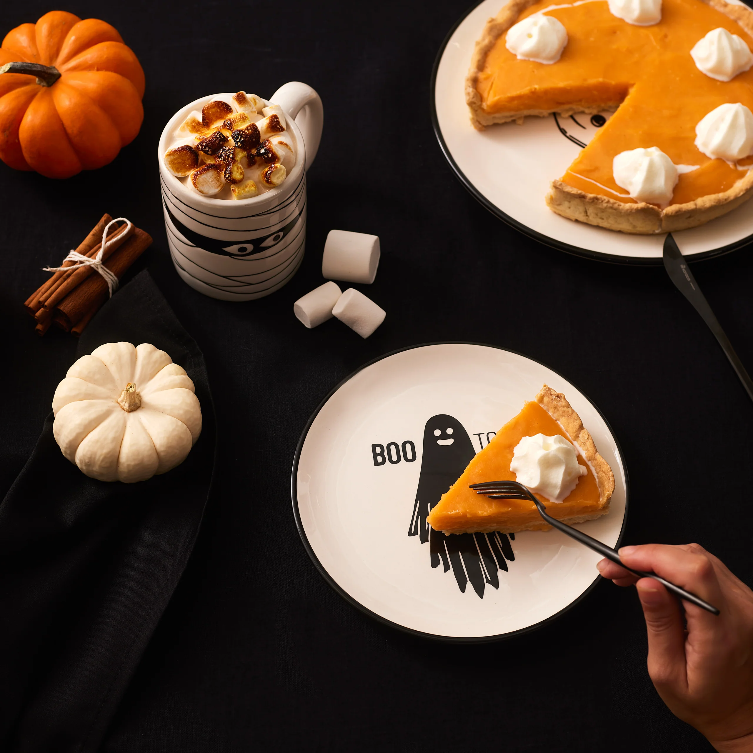 Karaca Halloween Boo Boo Ceramic Side Plate, 20cm, Black White - Image 3