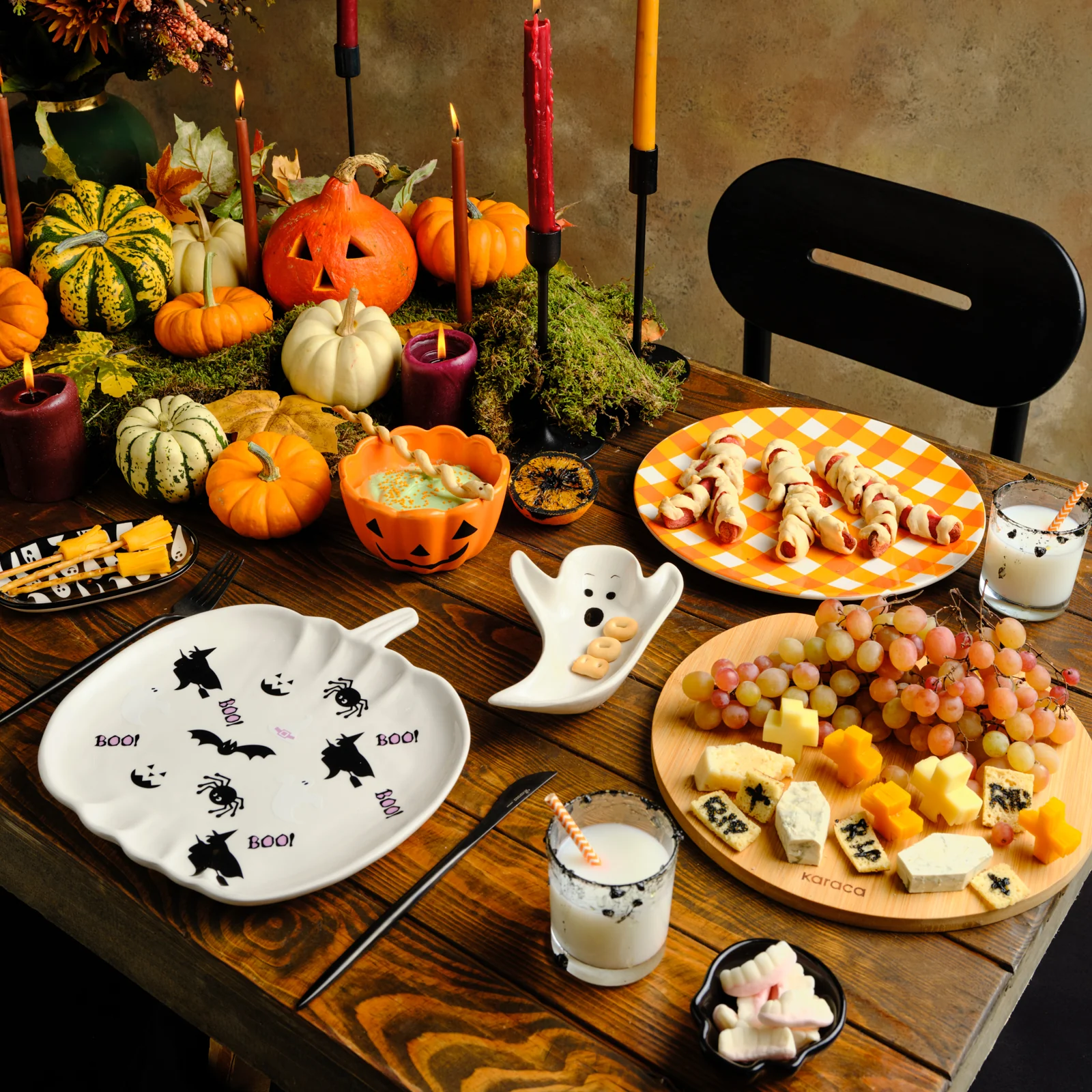 Karaca Halloween Ghosts Ceramic Snack Bowl, 12cm, Black White - Image 4
