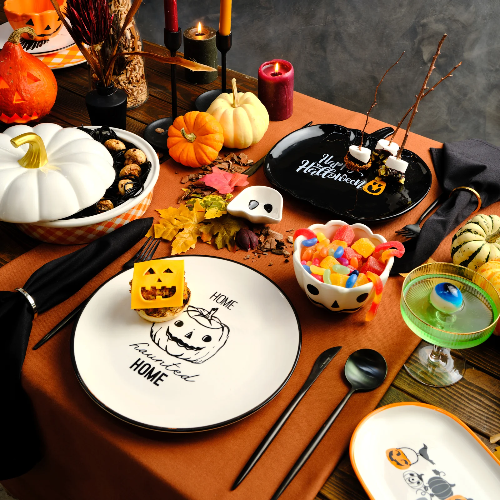Karaca Halloween Tiny Ghosts Ceramic Snack Bowl, 8cm, Black White - Image 4