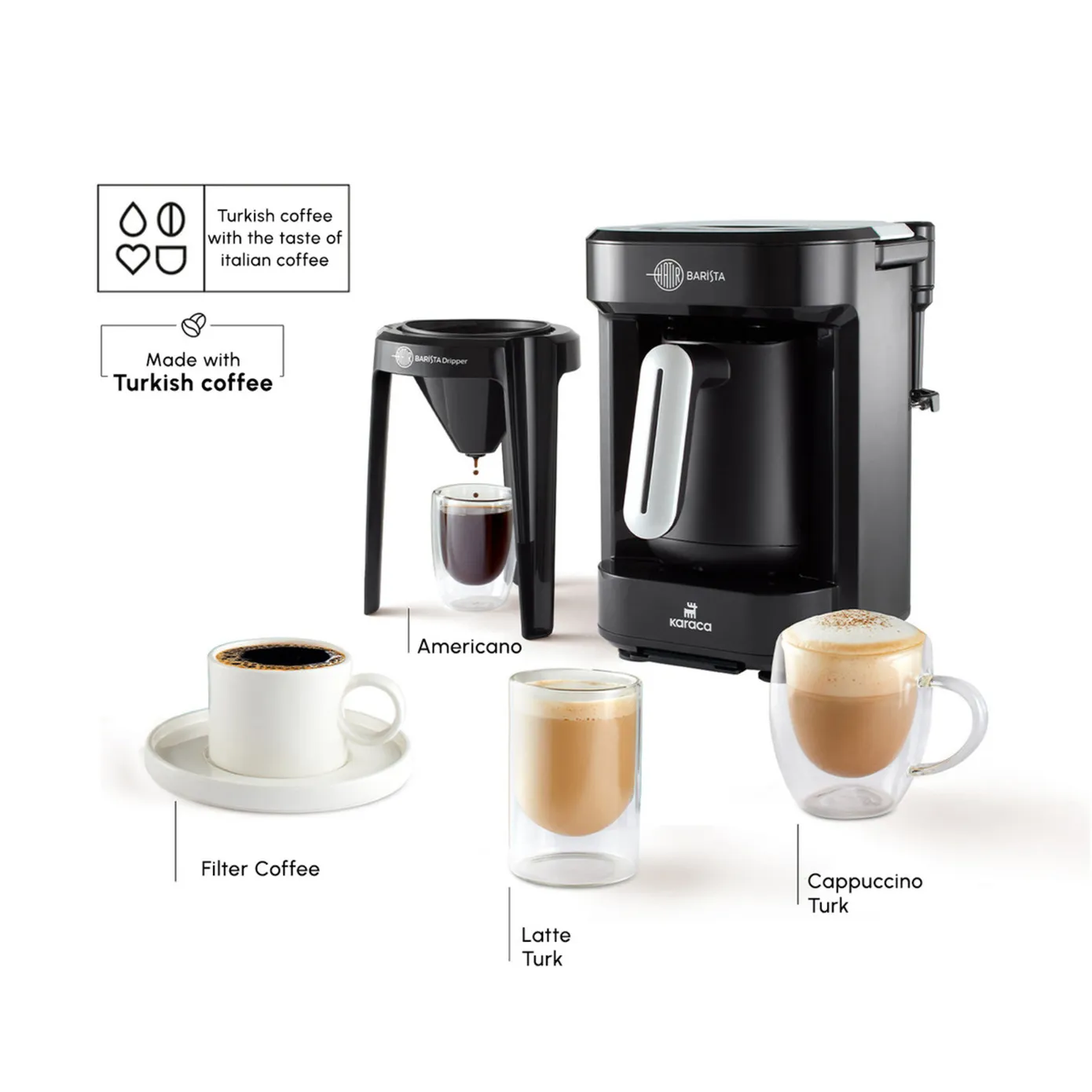 Karaca Hatır Barista Cappuccino and Turkish Coffee Maker, 735W, Pearl White - Image 6