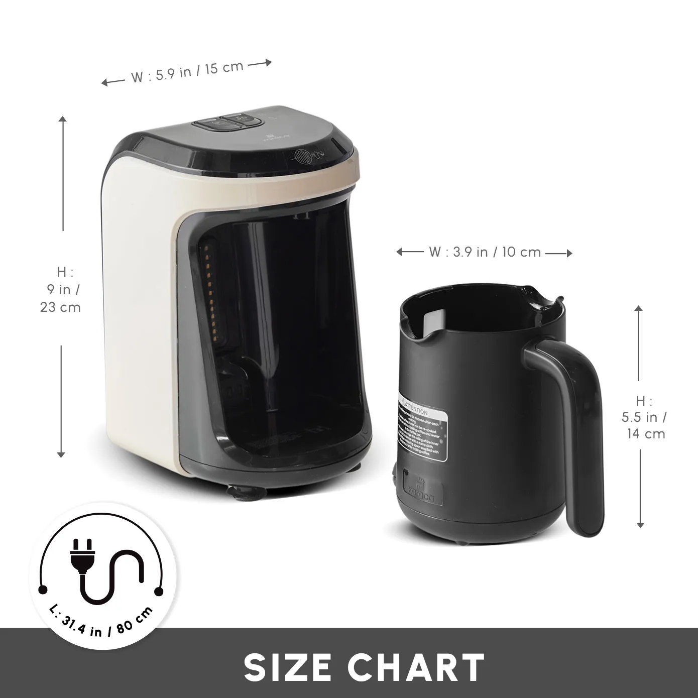 Karaca Hatır Hüps Turkish Coffee Maker and Milk Steamer, 535W, Cream - Image 2