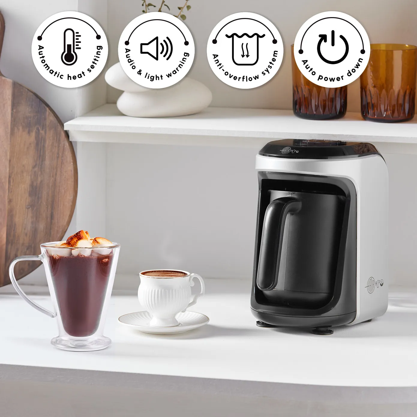 Karaca Hatır Hüps Turkish Coffee Maker and Milk Steamer, 535W, Pearl White - Image 6