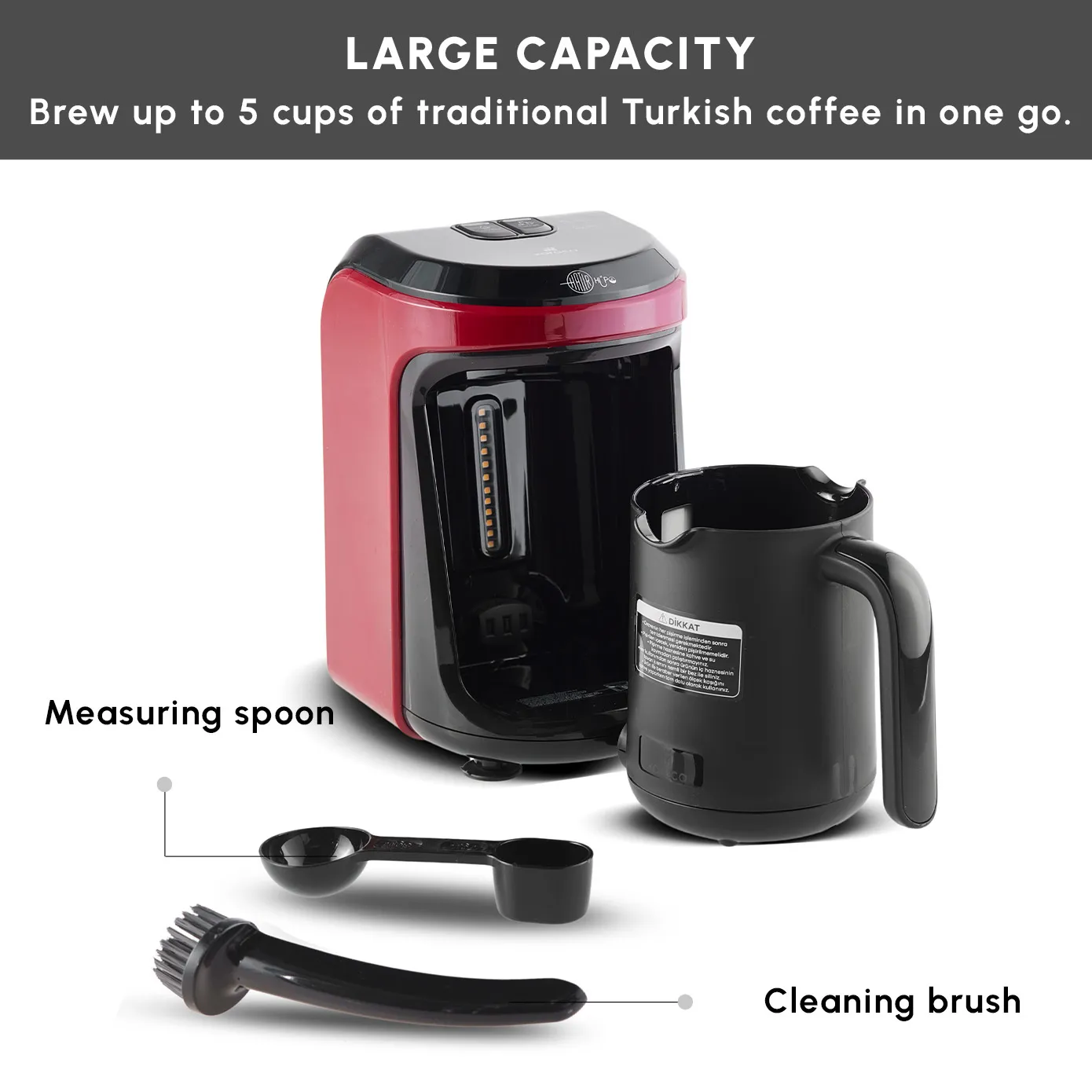 Karaca Hatır Hüps Turkish Coffee Maker and Milk Steamer, 535W, Red - Image 3