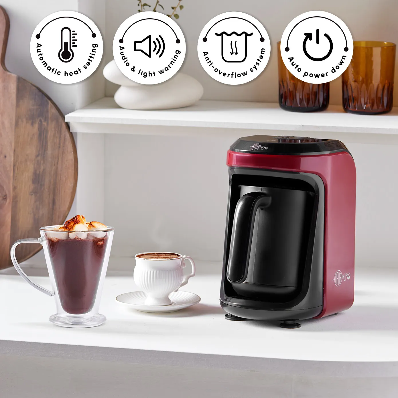 Karaca Hatır Hüps Turkish Coffee Maker and Milk Steamer, 535W, Red - Image 4