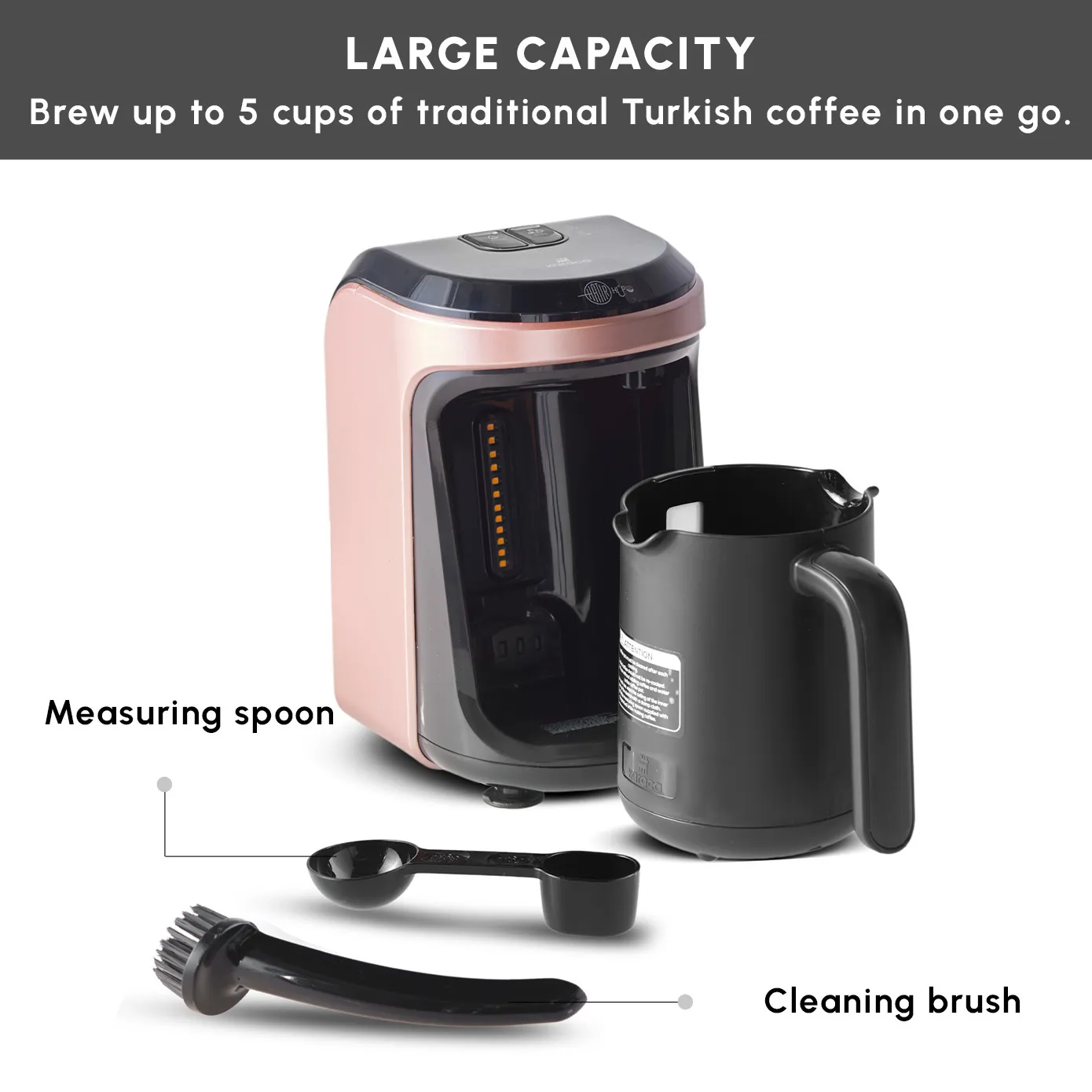 Karaca Hatır Hüps Turkish Coffee Maker and Milk Steamer, 535W, Rose Gold - Image 3