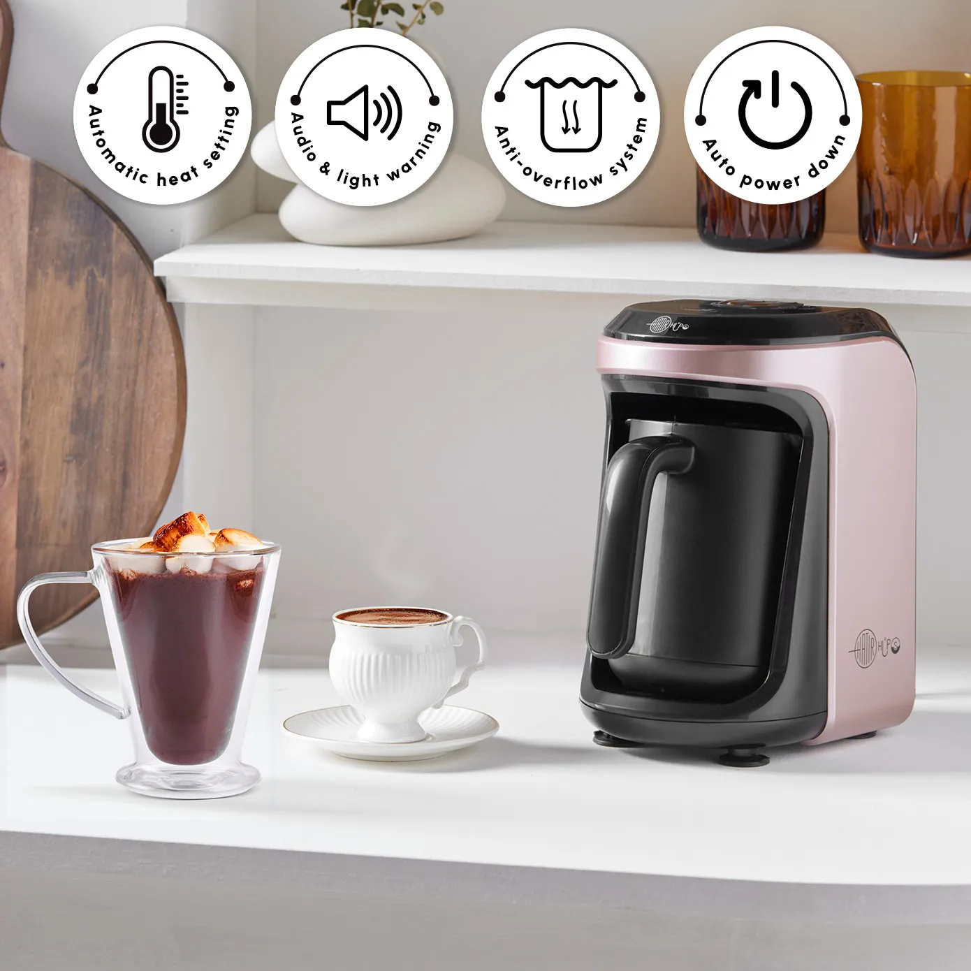 Karaca Hatır Hüps Turkish Coffee Maker and Milk Steamer, 535W, Rose Gold - Image 4