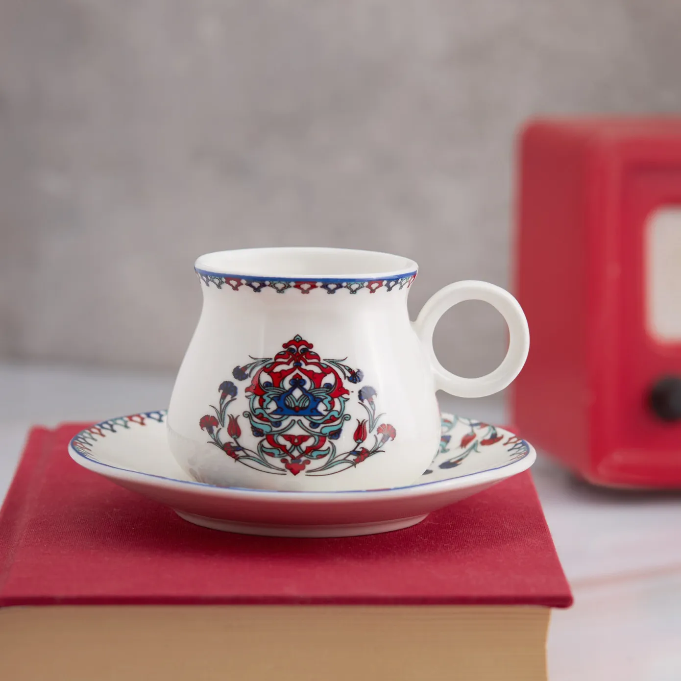Karaca Hattat 12-Piece Porcelain Espresso Turkish Coffee Cup Set for 6 People, 90ml, White Multi - Image 2