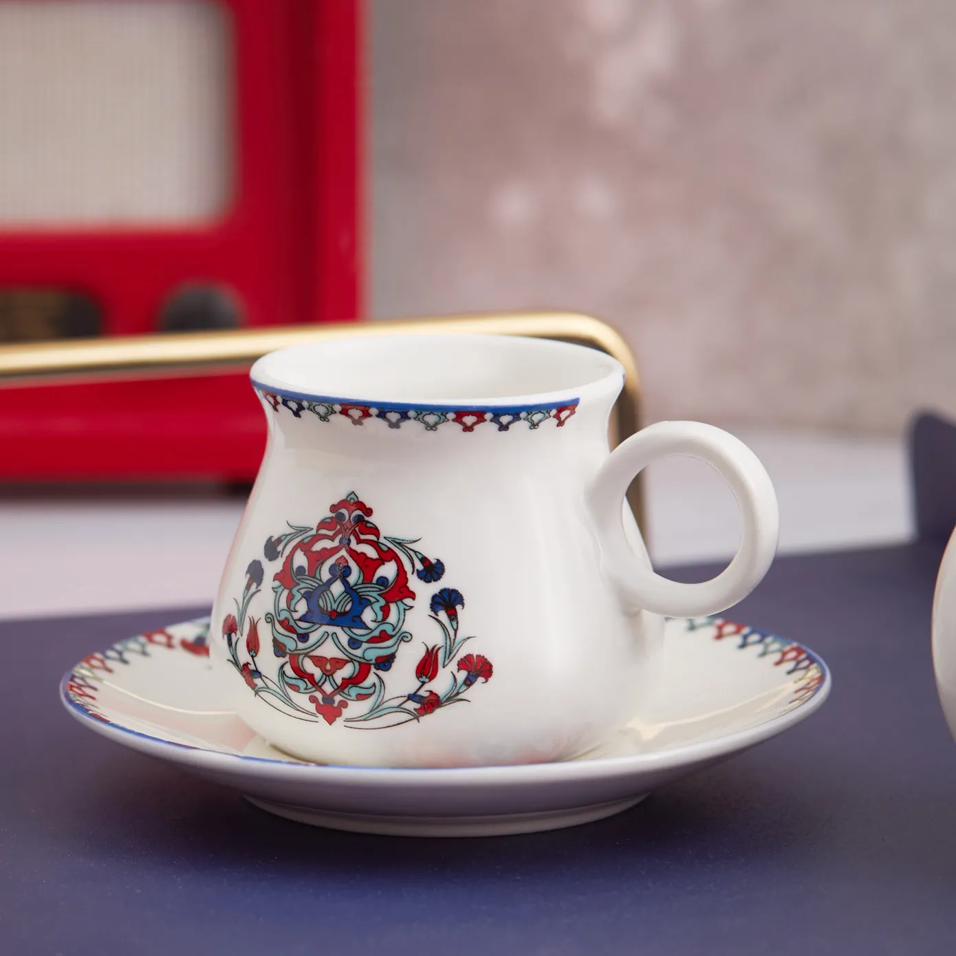 Karaca Hattat 12-Piece Porcelain Espresso Turkish Coffee Cup Set for 6 People, 90ml, White Multi - Image 3